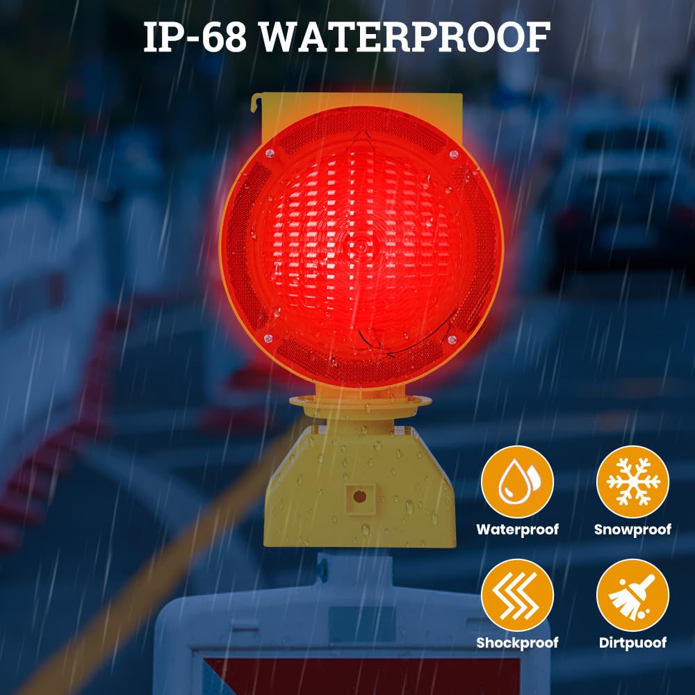 Solar Industrial Warning Lights - Wireless Waterproof Rechargeable Safety Barricade Lights with 2-Sided Amber LED Flashing for Road Construction & Vehicle Emergencies | High Visibility Traffic Signals for Work Zones & Emergency Scenes