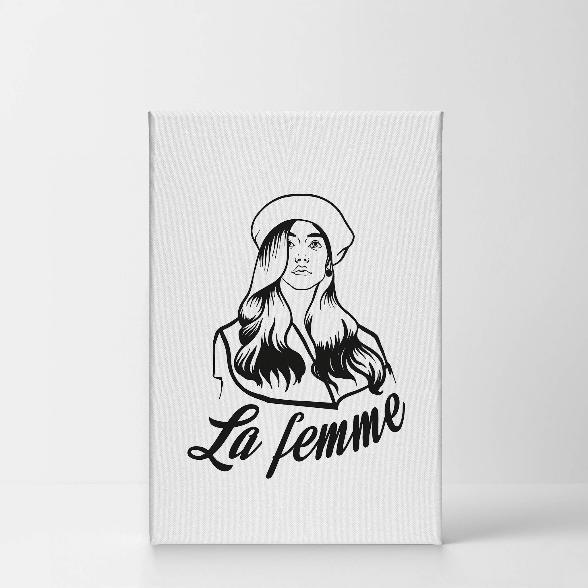 Smile Art Design La Femme Black and White Lady Sketch Drawing - Minimalist Glam Fashion Canvas Wall Art Print (40x30 Inches) - Perfect for Office, Bathroom, Girl's Room, Women's Dorm, Bedroom & Living Room Decor - Ready to Hang - Elegant Home & Gift Idea for Art Lovers
