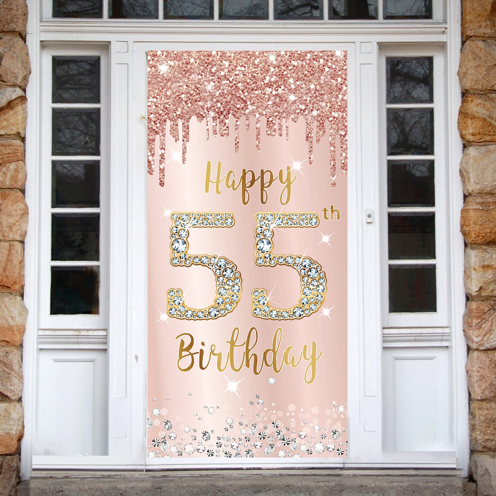 Happy 55th Birthday Decorations for Women - Pink Rose Gold Door Banner & Backdrop Sign | Large 55 Year Old Party Supplies | Perfect for Birthday Parties, Milestone Celebrations & Home Decor