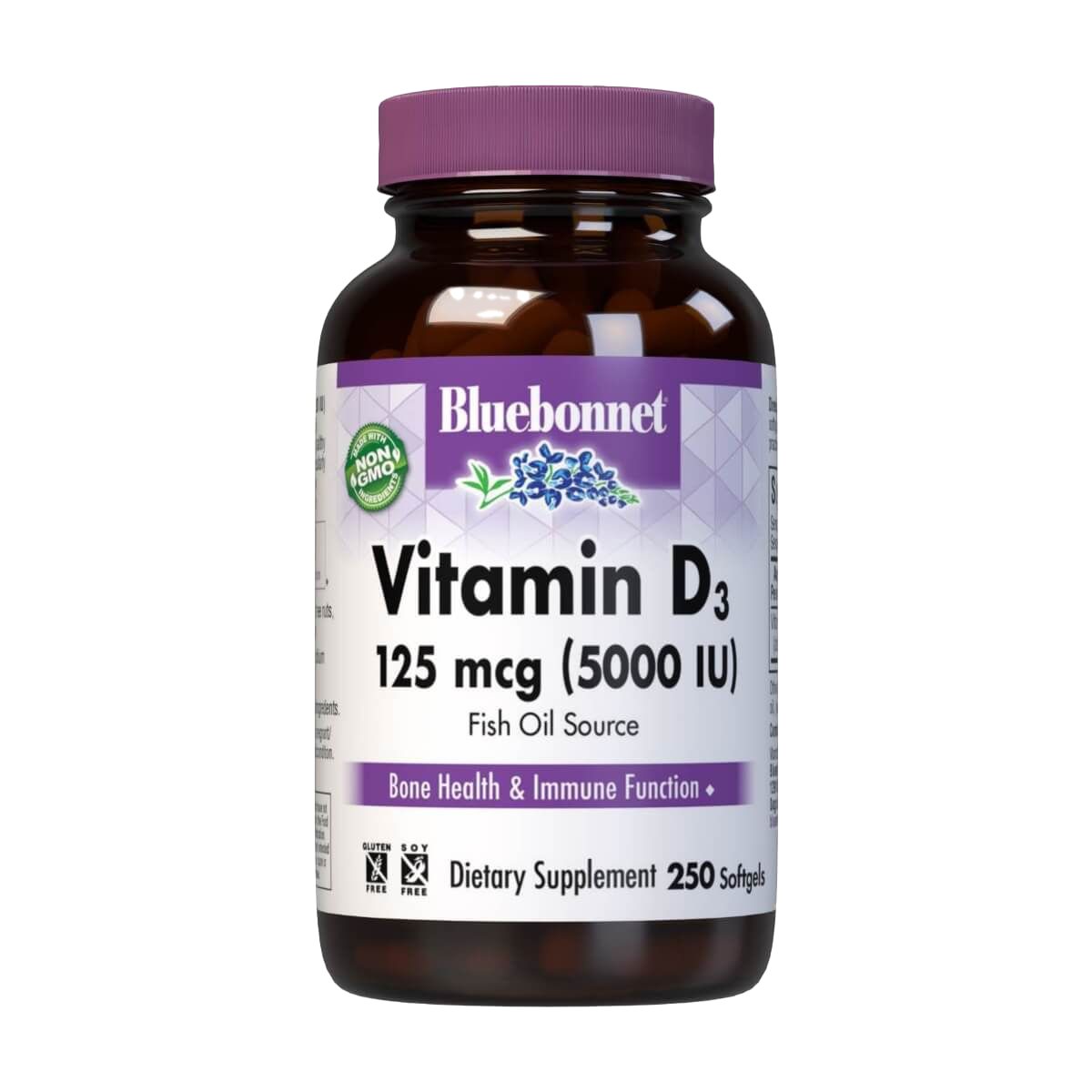 Bluebonnet Vitamin D3 5,000 IU Dietary Supplement - 250 Softgels for Immune Support & Bone Health | Ideal for Adults & Seniors with Limited Sun Exposure