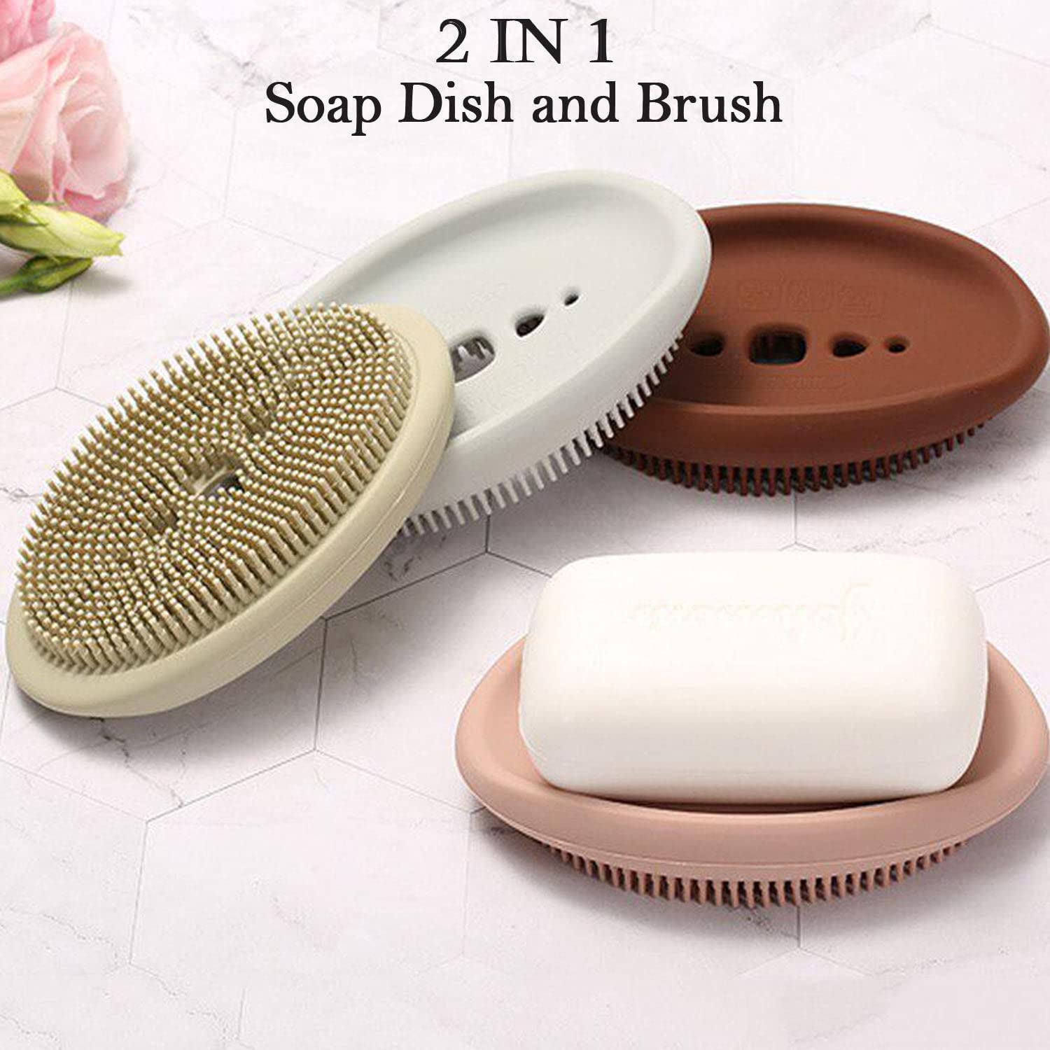 2-in-1 Silicone Scalp Massager & Bubble Bath Brush with Soap Case Holder - Hair & Body Shower Brush for Scalp Massage, Back Scrubbing & Skin Exfoliation (Random Color, Pack of 2) - Perfect for Relaxing Baths & Deep Hair Cleansing