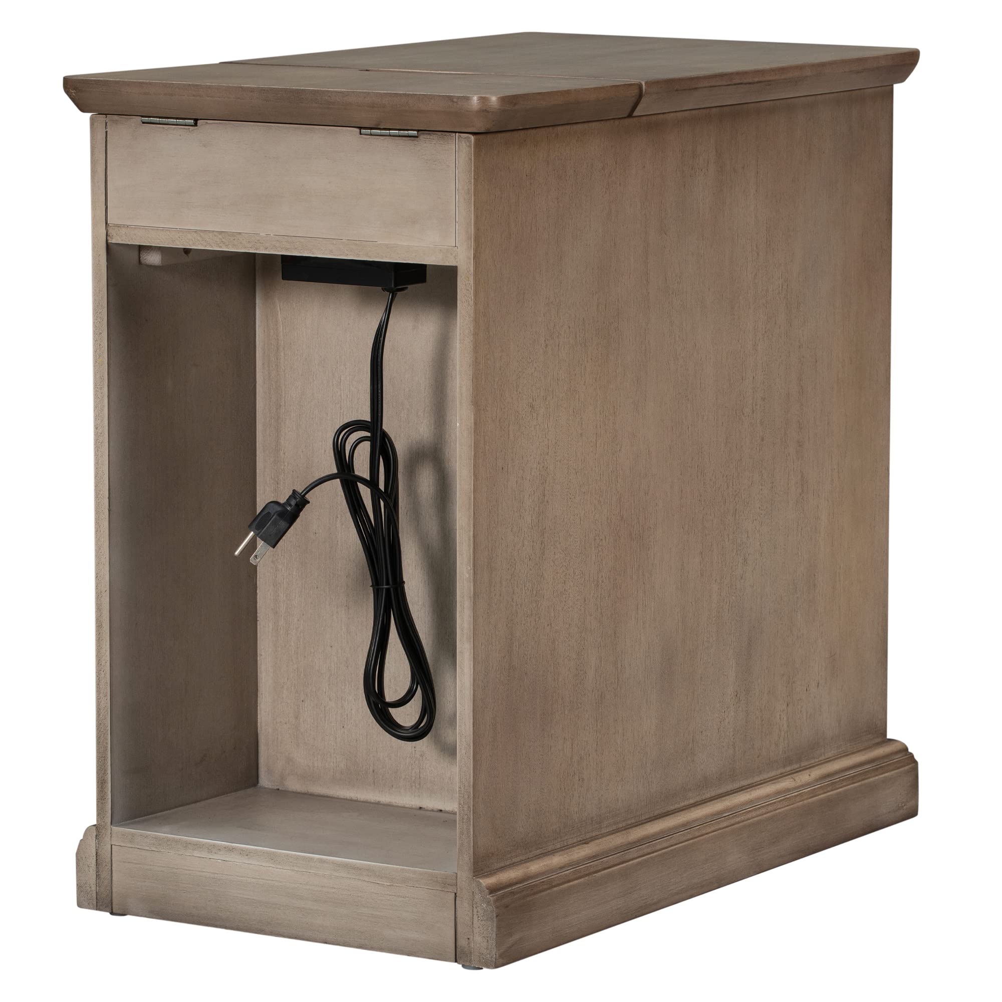 Farmhouse Acacia Wood End Table with USB Ports & Drawer - Narrow Sofa Side Table, Bedside Nightstand with Cup Holders - Perfect for Living Room, Bedroom & Small Spaces (Antique Brown) | Compact Design for Apartments, Dorms & Cozy Home Decor