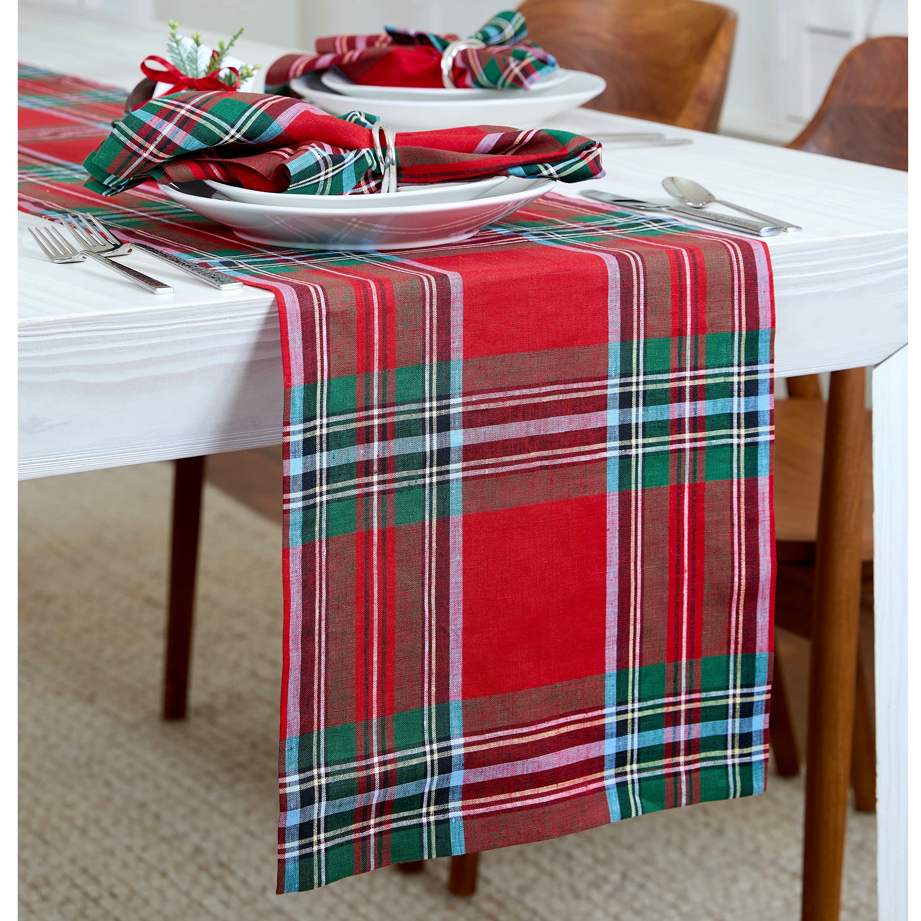 Stylish Madras Holiday Plaid Table Runner - Perfect for Christmas, Thanksgiving & Winter Decor - Cotton Festive Dining Table Decor for Home & Party