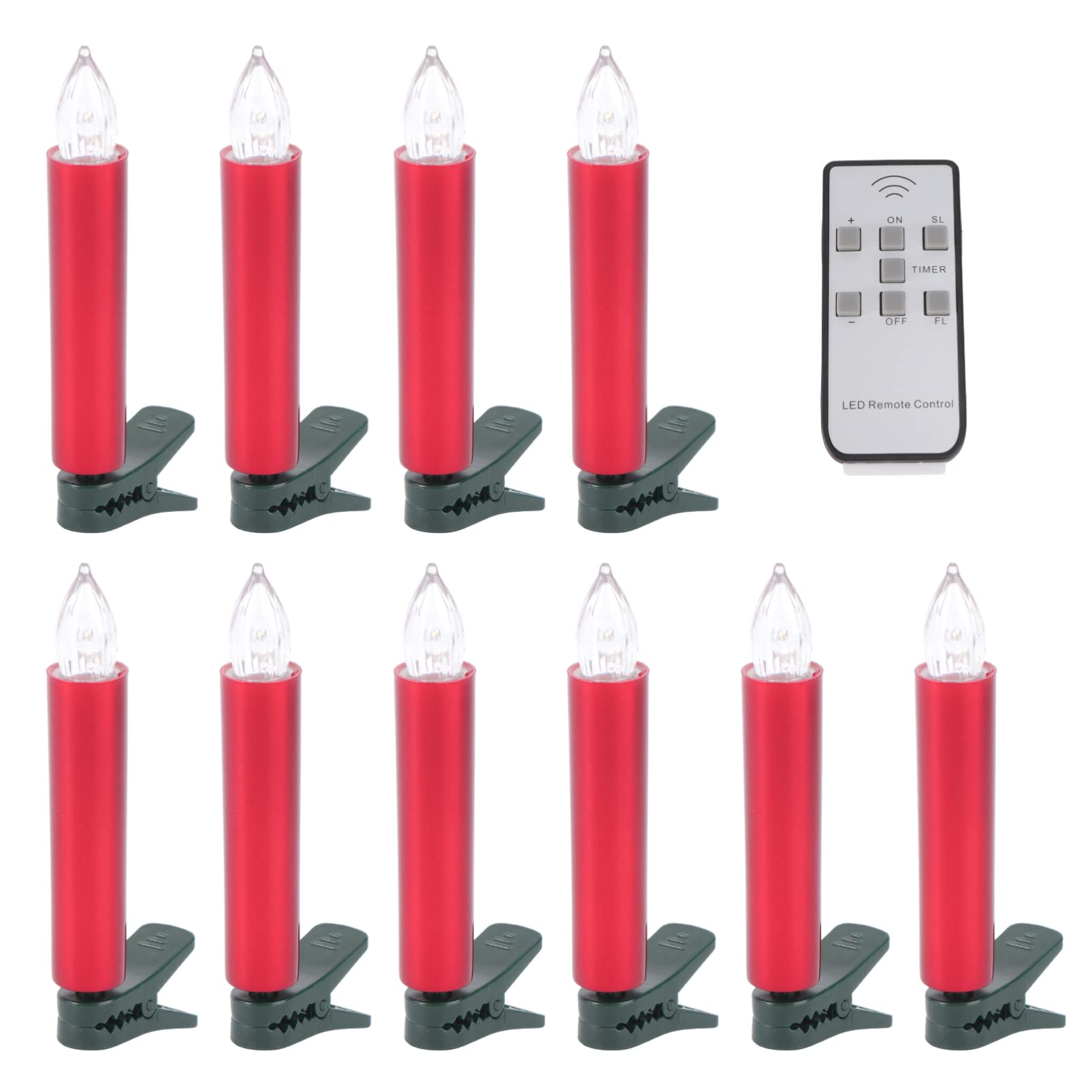 Beaupretty Flameless LED Taper Candles - Battery-Free Electric Christmas Tea Lights with Clips, Red LED Candle Lamp for Holiday Decor, Table Centerpieces, Fireplace Mantel & Winter Weddings