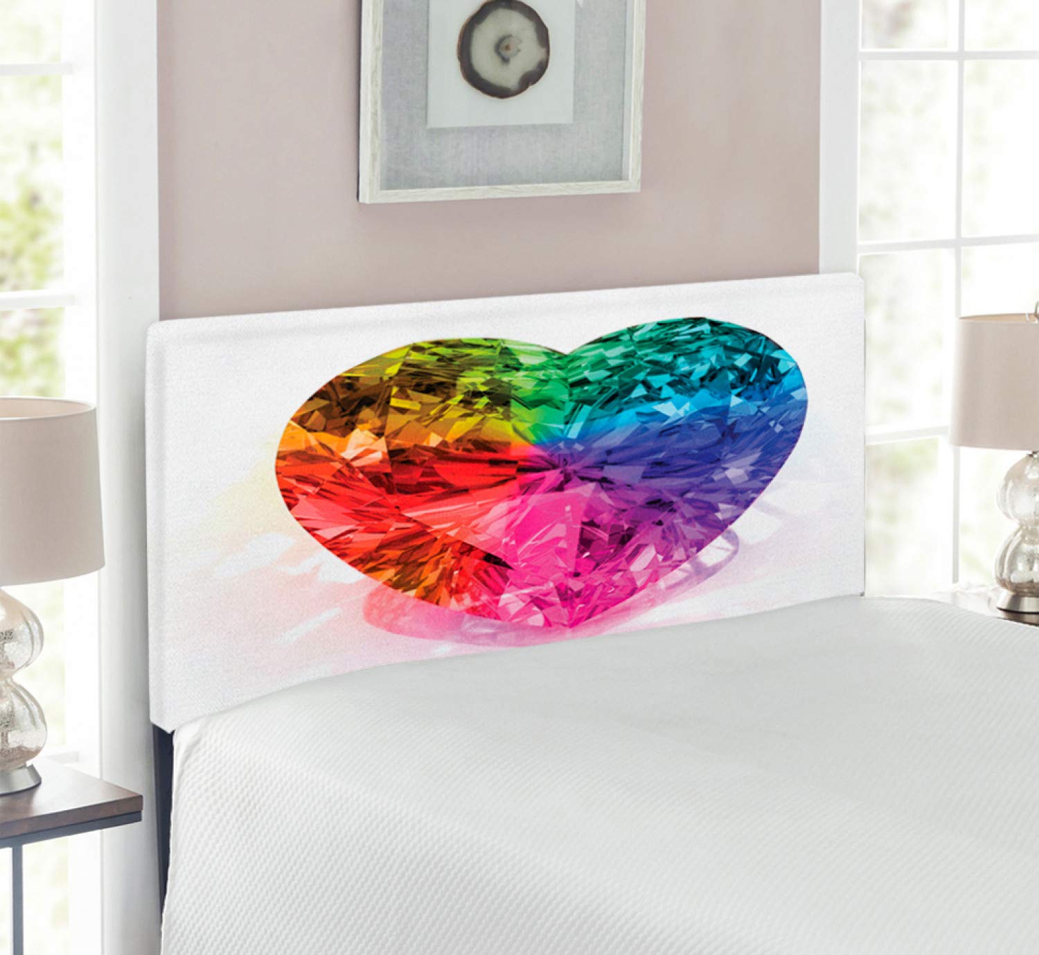 Ambesonne Diamond Headboard - Heart Shape Colorful Diamond Print, Upholstered Metal Bed Headboard with Memory Foam, Twin Size, Multicolor - Perfect for Romantic Bedrooms, Couples Retreat & Wedding Gift Ideas