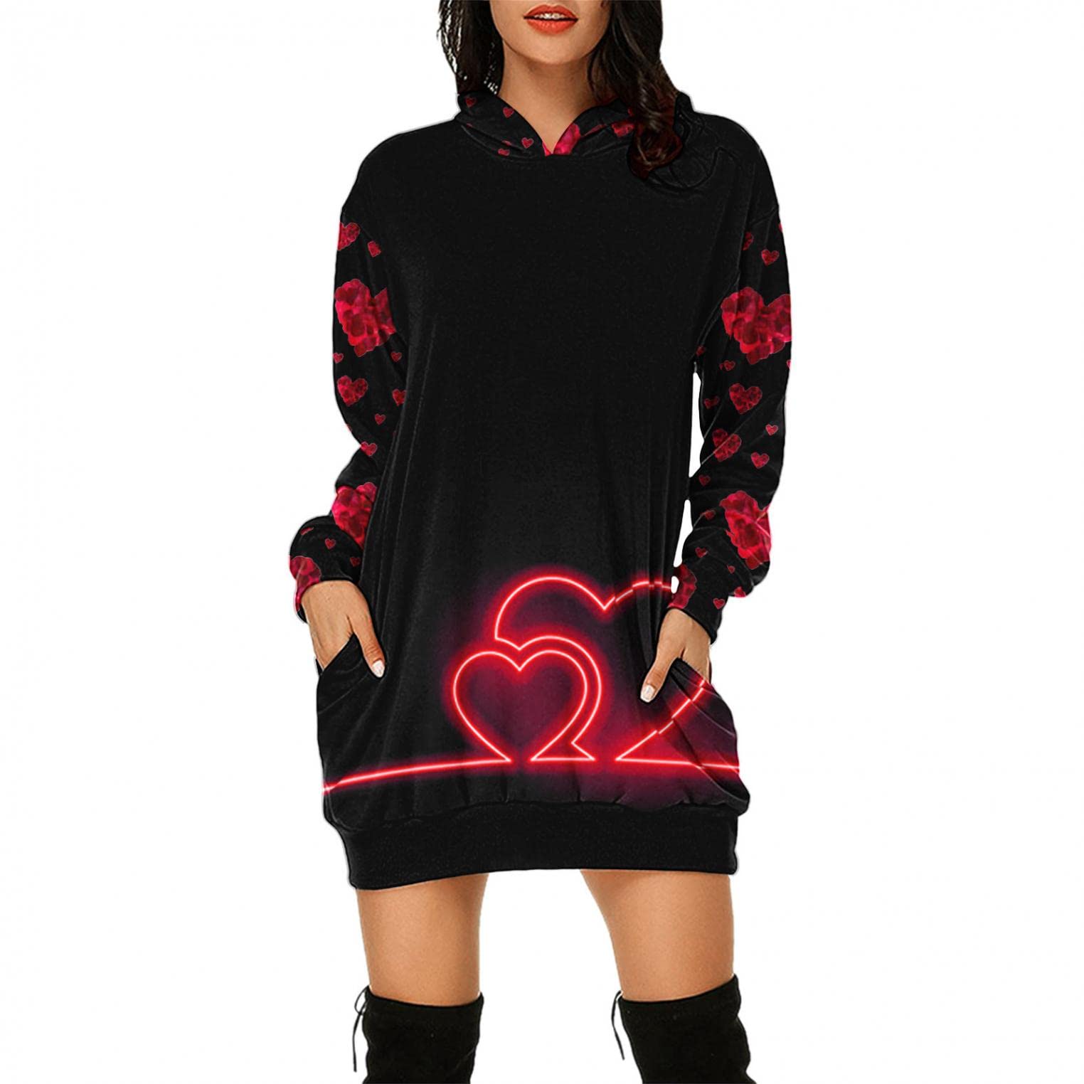 Women's Midi Sweater Dress - Casual V-Neck Long Sleeve Drawstring Mini Dress for Summer | Plus Size Options | Perfect for Office Wear, Date Nights & Weekend Outings