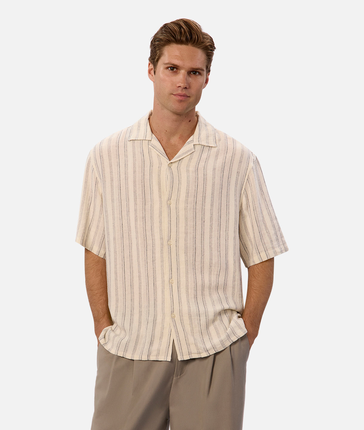 Domingo Short Sleeve Shirt for Men - Vanilla Navy Casual Button Down Shirt | Perfect for Summer Outfits, Beach Wear & Office Casual Style