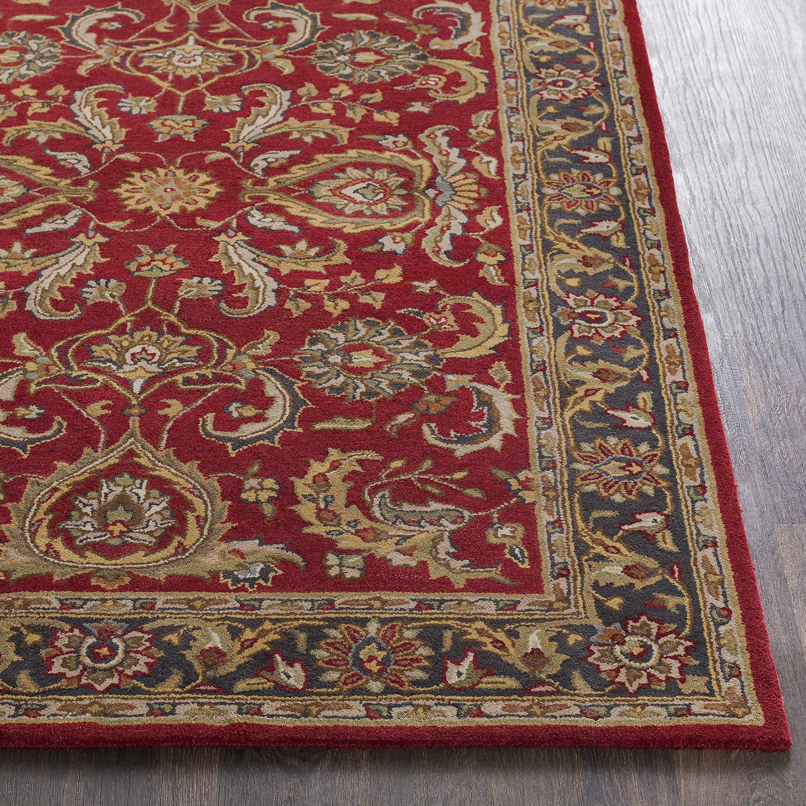 Hauteloom Hankamer Wool Area Rug for Living Room & Bedroom - Traditional Design in Red, Navy, Mustard - 9' x 13' - Soft & Durable Floor Covering for Home Decor, Cozy Comfort