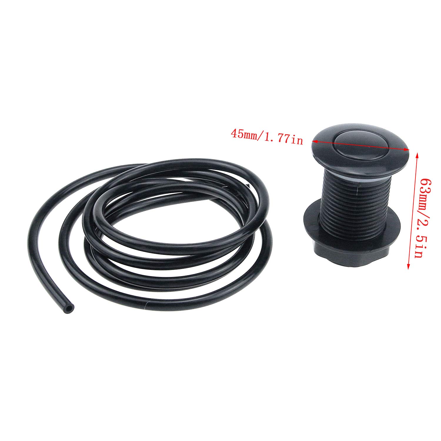 Air Activated Switch Button with 1.5m/5ft Air Hose for Sink Garbage Disposal - Matte Black - Easy Installation for Kitchen Sink Waste Disposal Systems