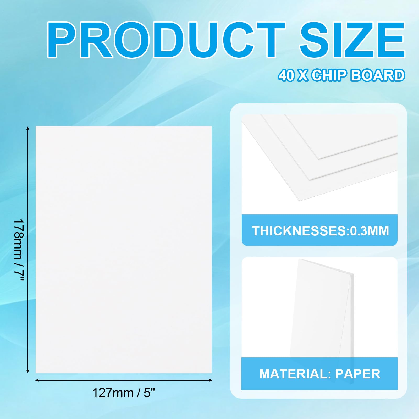 PATIKIL 7x5x0.01 Inch Chipboard Sheets - 40Pcs 12PT Thick White Bookbinding Boards for DIY Book Covers, Journals & Scrapbooking - Sturdy Binder Board Supplies for Crafts & Handmade Projects