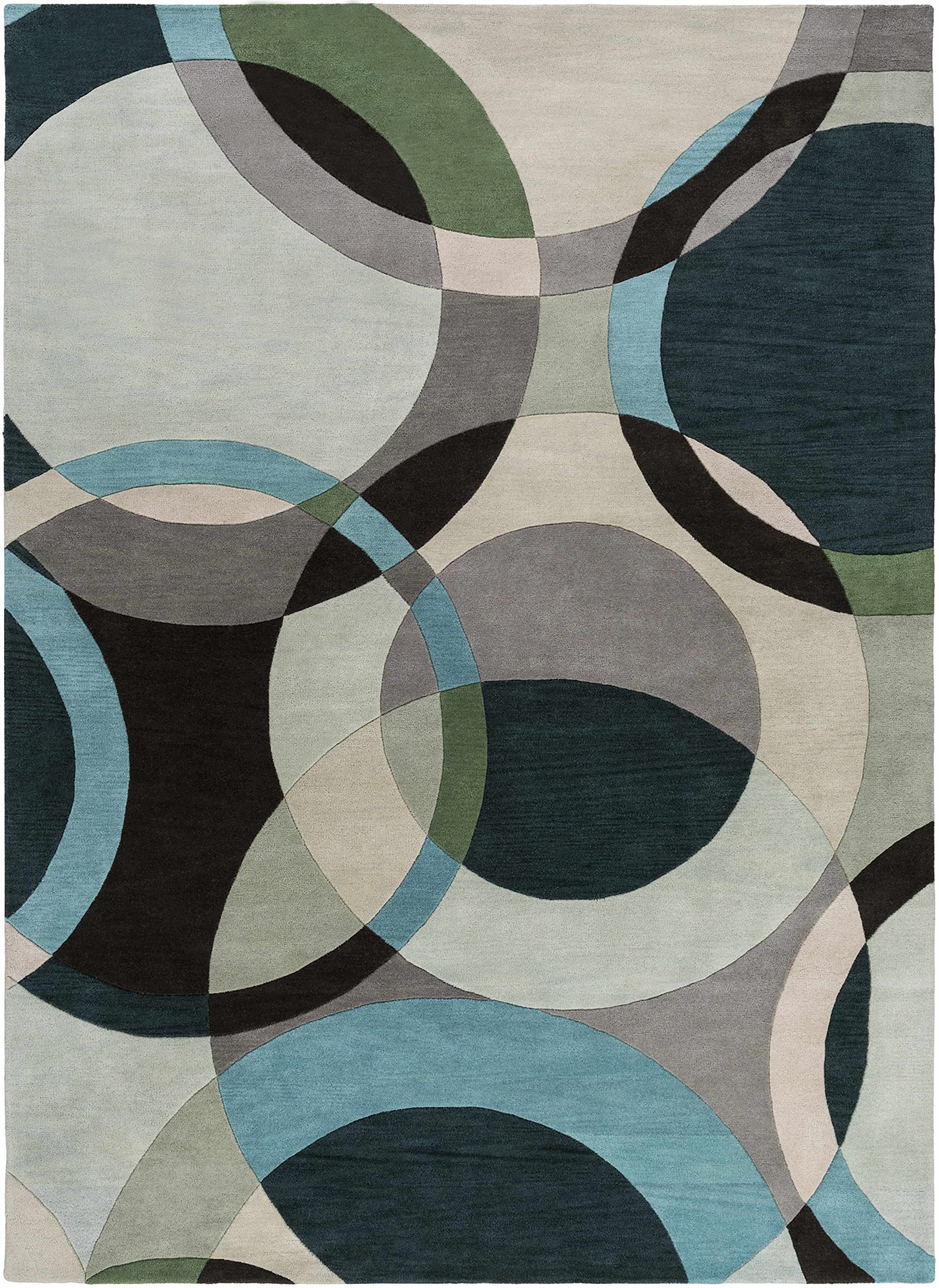 Modern Hauteloom Wyocena Wool Area Rug 8' x 11' - Soft Black & Blue Handwoven Rug for Living Room, Bedroom - Cozy Home Decor, Perfect for Family Gatherings & Relaxation