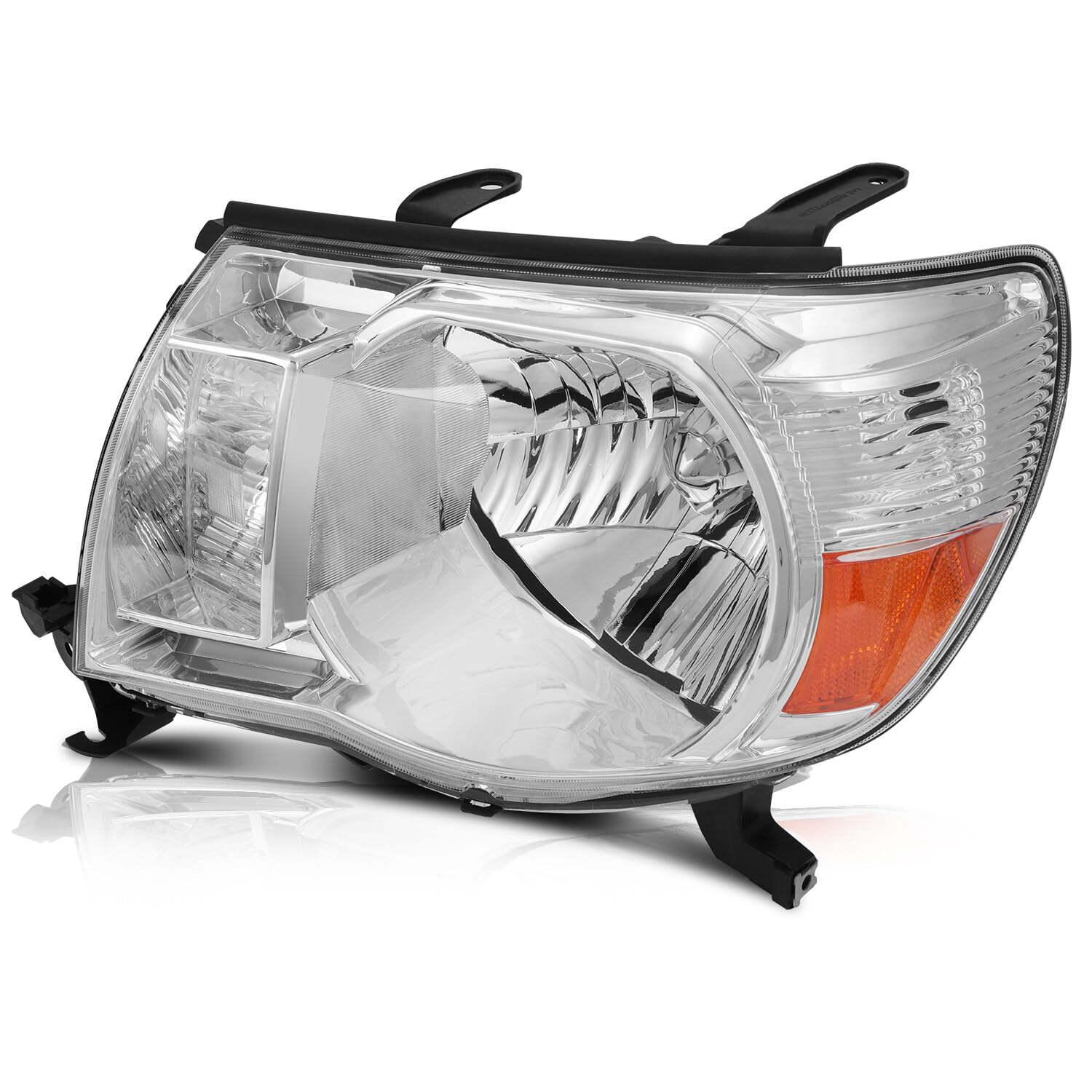 2005-2011 Toyota Tacoma Headlight Assembly - Chrome Housing with Amber Reflector & Clear Lens | Replacement Headlamps for Improved Night Driving & Off-Road Visibility