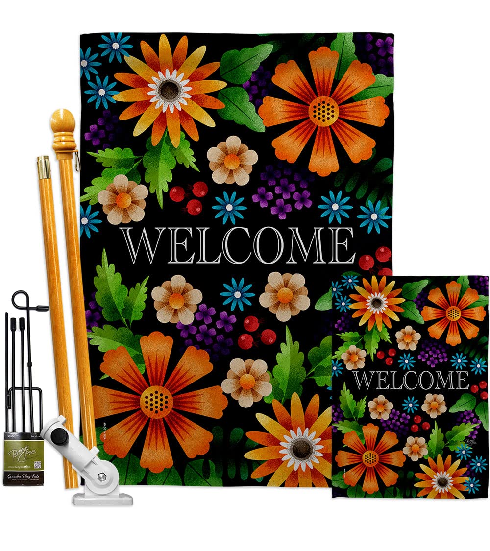 Vintage Floral Welcome Garden Flag Kit - Double-Sided Rustic Home Decor for Yard, Porch & Outdoor Spaces | Made in USA | Perfect for Spring Decorations, Housewarming Gifts & Country Cottage Style