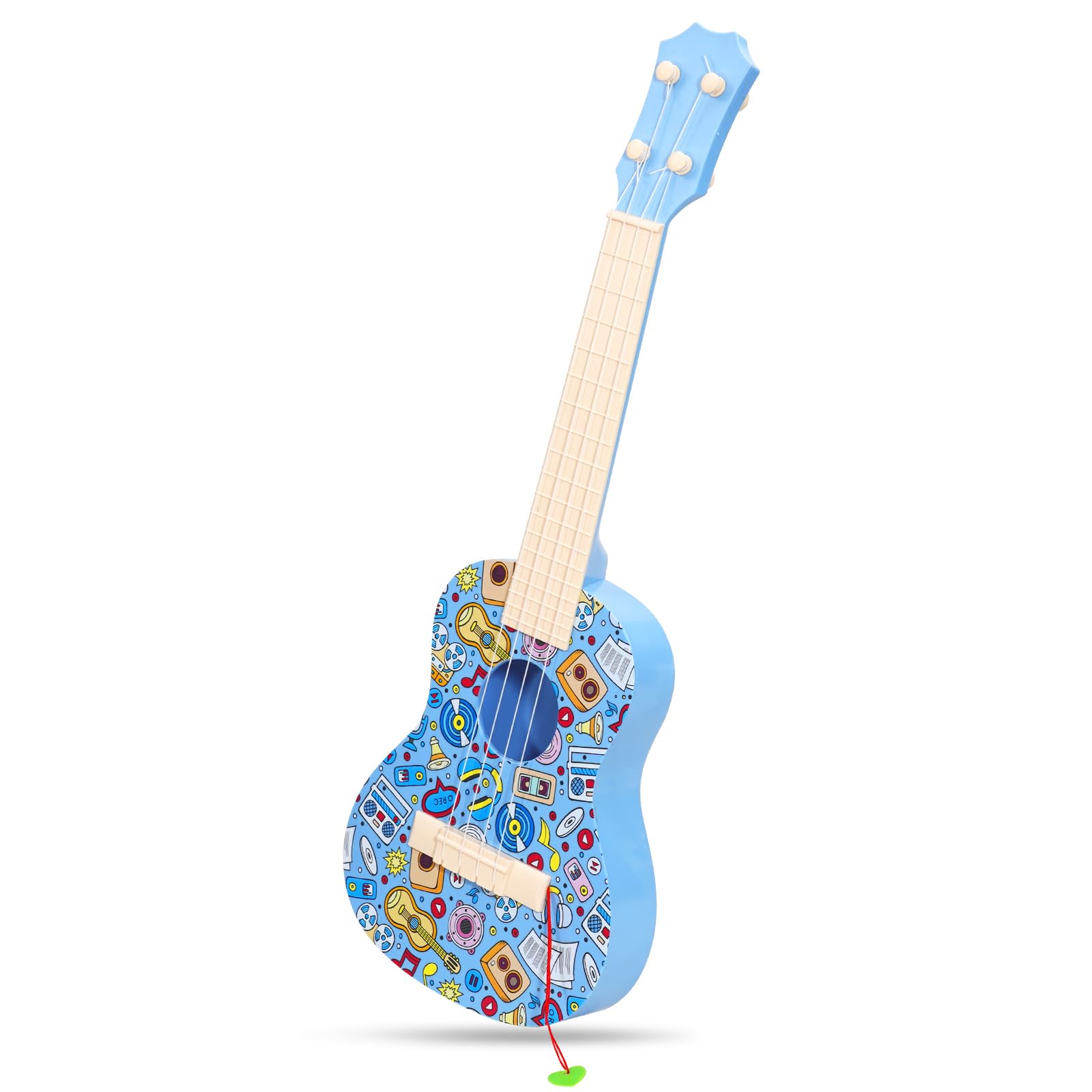 LeeQee 21 Inch Colorful Graffiti Ukulele for Kids - 4 String Beginner Musical Instrument with Picks, Educational Toy for Boys & Girls Ages 3-12 (Blue) | Perfect for Music Lessons, Birthday Gifts & Family Fun