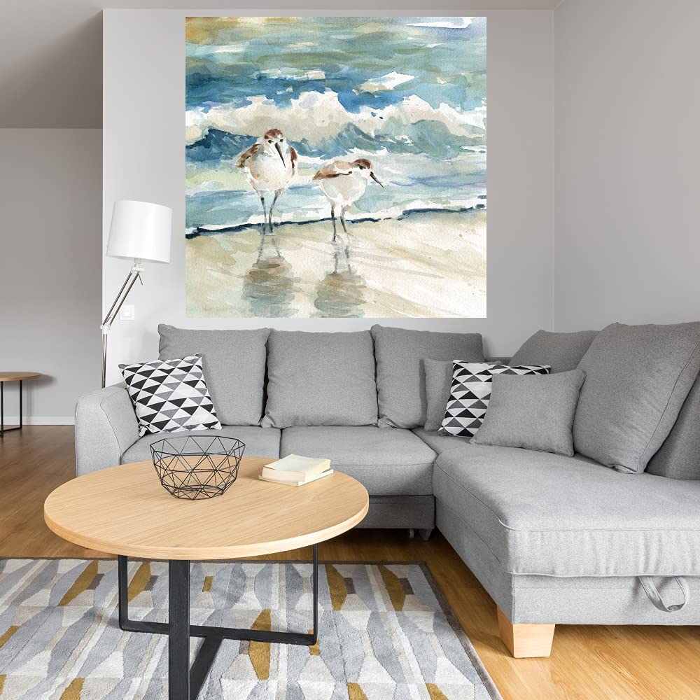 Hand-Painted Beach Birds Canvas Wall Art by Carol Robinson - 22x22 Inch Ready to Hang Coastal Decor for Living Room, Bedroom, Bathroom & Office - Perfect for Beach House, Coastal Theme & Nature-Inspired Interiors