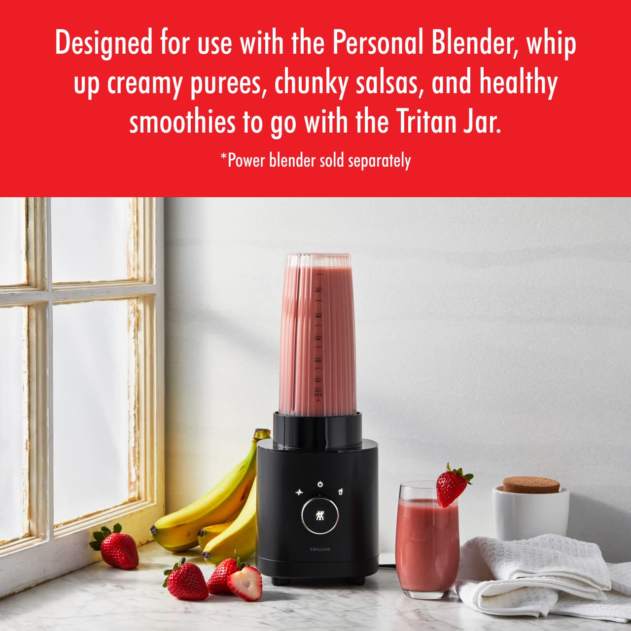 ZWILLING Enfinigy Personal Blender Jar with Drinking Lid & Vacuum Seal - Black | Portable Smoothie Maker for Home, Office & Gym | BPA-Free Blender Cup for Shakes, Juices & Protein Drinks