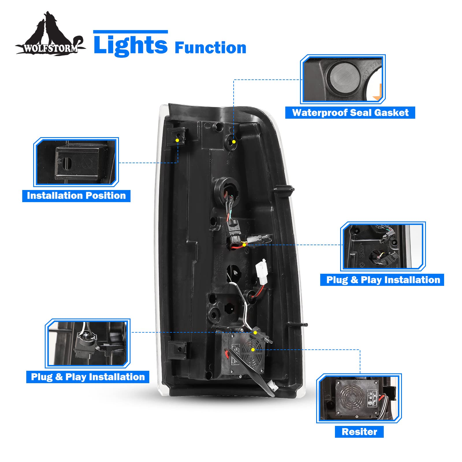 WOLFSTORM LED Tail Lights for 1999-2006 Chevy Silverado & 1999-2002 GMC Sierra - Clear Lens Replacement Assembly (Not Fit Barn Door/Stepside) - Upgrade Truck Lighting for Safety & Style