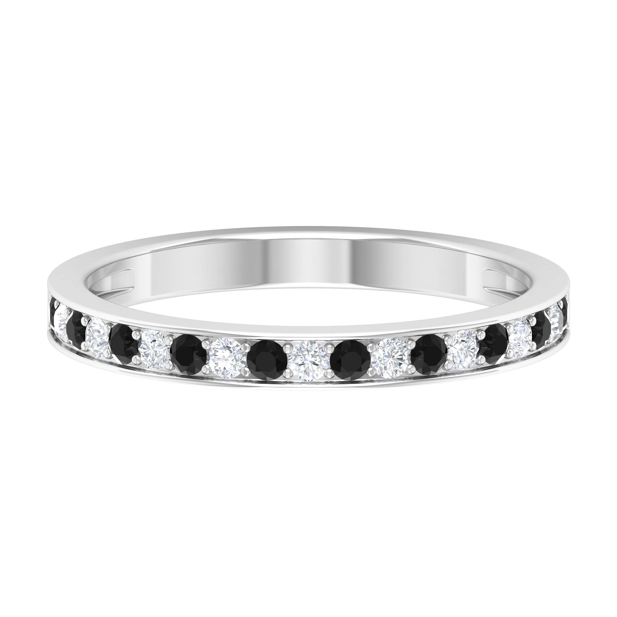 1/2 CT Black Spinel & Diamond Ring - 14K Solid Gold Half Eternity Band for Women | Elegant Wedding, Anniversary, Engagement Jewelry Gift