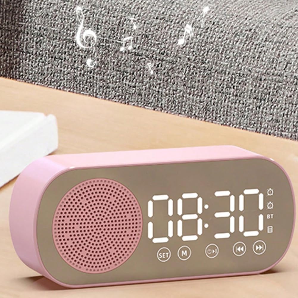 Wireless Bluetooth Speaker with Alarm Clock, FM Radio & TF Card Support - Portable Home & Office Speaker for Music, Podcasts & Wake-Up Calls - White
