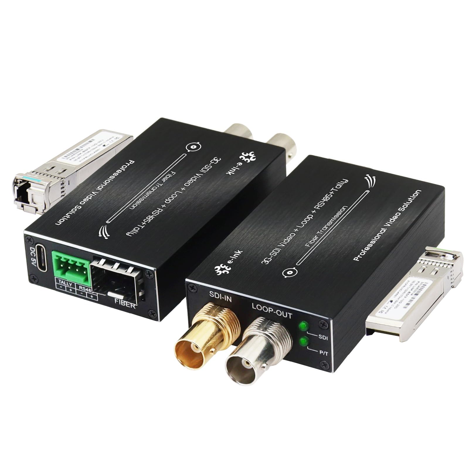 Professional Mini 3G SDI Fiber Extender - 1080P HD Broadcast Video Converter with SFP Module | Single-Mode Single Core 20km Transmission | RS485 Tally & Loop Output | Type-C 5V Power Supply | Ideal for Live Streaming, Studio Production & Remote Broadcasts
