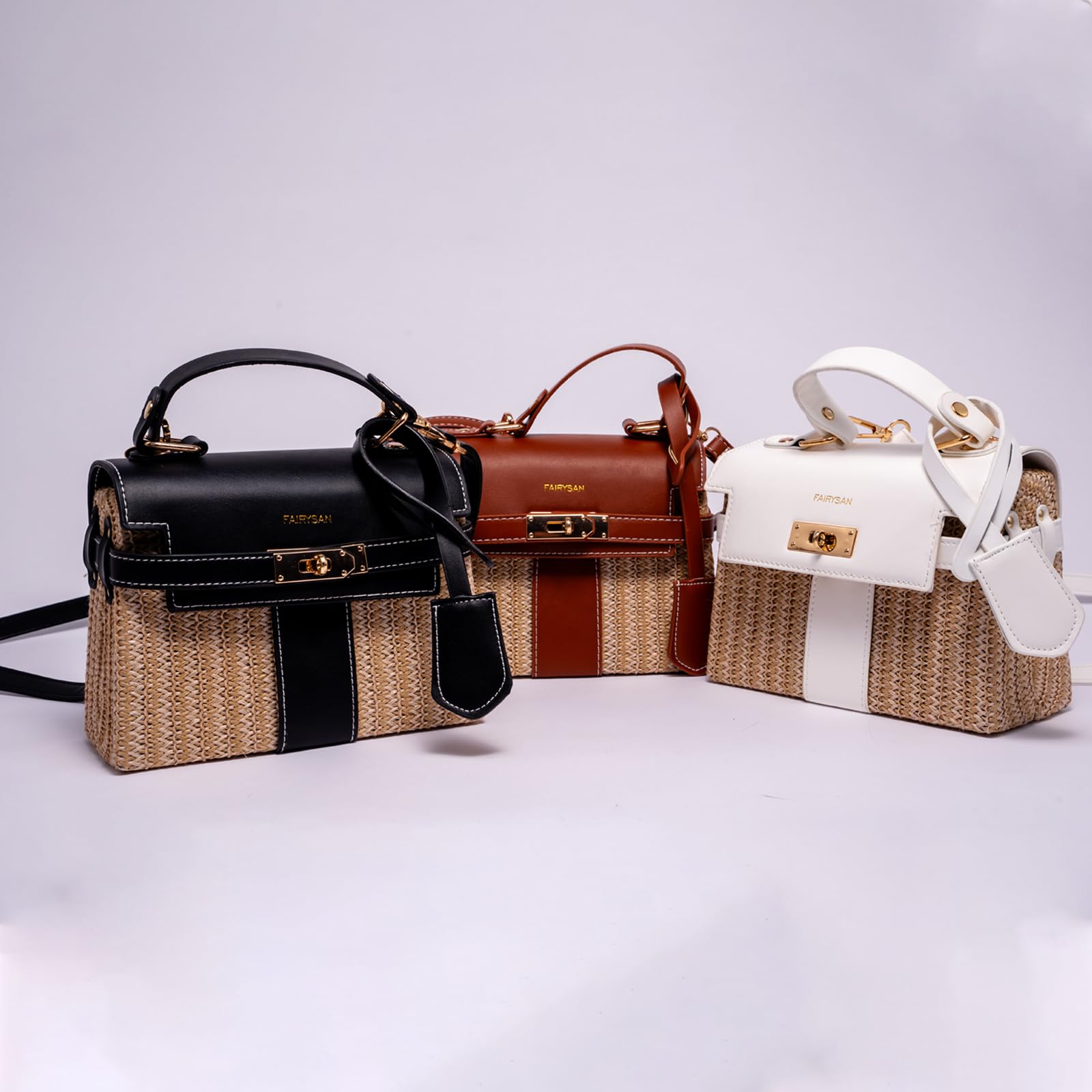 Women's Straw Beach Bag - Crossbody Handbag with Leather Stitching for Summer - Perfect for Vacation, Pool Party & Outdoor Activities