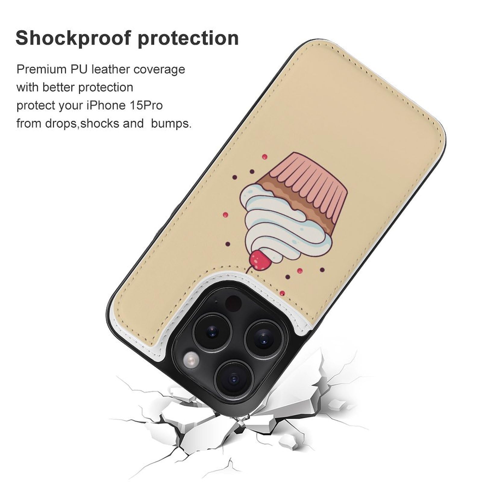 Cartoon Cupcake Wallet Case - Cute Flip Phone Wallet with Card Holder - Compatible with iPhone & Samsung (Perfect for Girls, Teens & Everyday Use)
