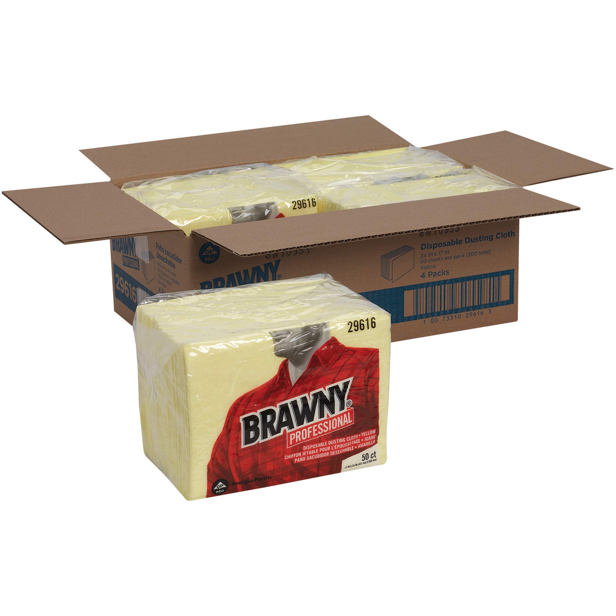 Brawny Yellow 1/8 Fold Disposable Dusting Cloths - 24
