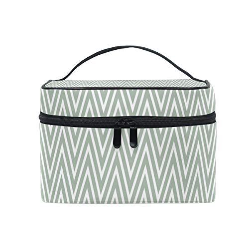 Vintage Chevron Zigzag Pattern Travel Makeup Bag - Portable Cosmetic & Toiletry Organizer for Women - Perfect for Vacation, Gym, and Daily Essentials Storage