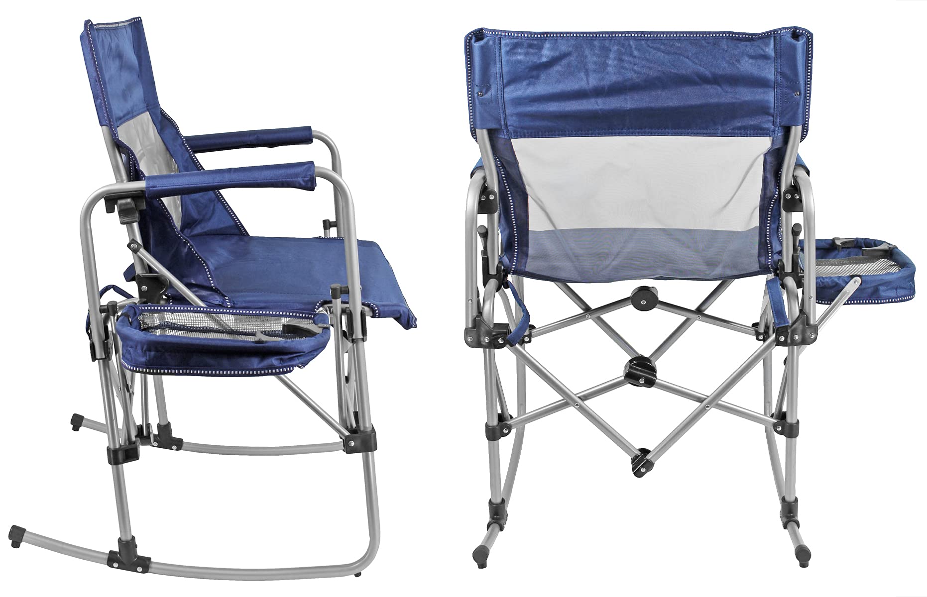 Zenithen Portable Outdoor Rocking Director's Folding Chair with Side Table - Lightweight Camping Chair for Sporting Events, Beach, Picnics & Backyard Relaxation (Navy Blue) | Perfect for Camping Trips, Tailgating, and Patio Lounging