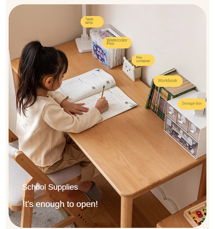 Solid Wood Kids Writing Desk - Beech & Oak Study Table for Children - Perfect for Homework, Drawing & Crafting in Bedroom or Study Room