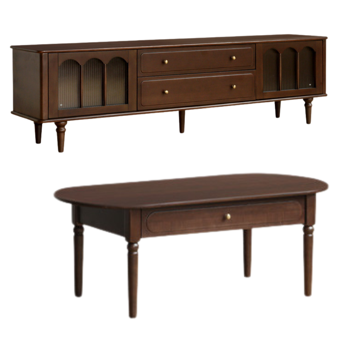 78.7x15.7x22 inch/ 200x40x56cm / Walnut color/ TV cabinet + single drawer coffee table