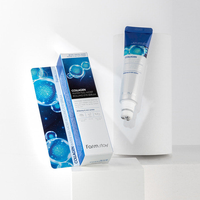 Farmstay Collagen Water Full Moist Rolling Eye Serum 25ml - Hydrating Anti-Aging Eye Treatment for Dark Circles & Puffiness - Perfect for Morning Skincare Routine & Travel Essentials