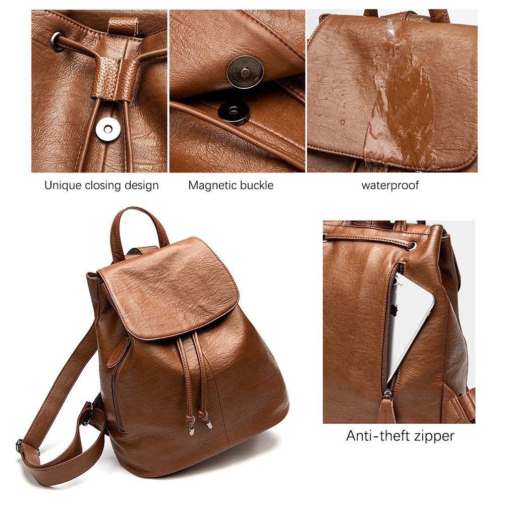 Stylish PU Leather Women's Backpack - Fashionable Drawstring Shoulder Bag for Travel, Work & Daily Use | Trendy Handbag & Casual Purse for College, Commuting & Weekend Outings