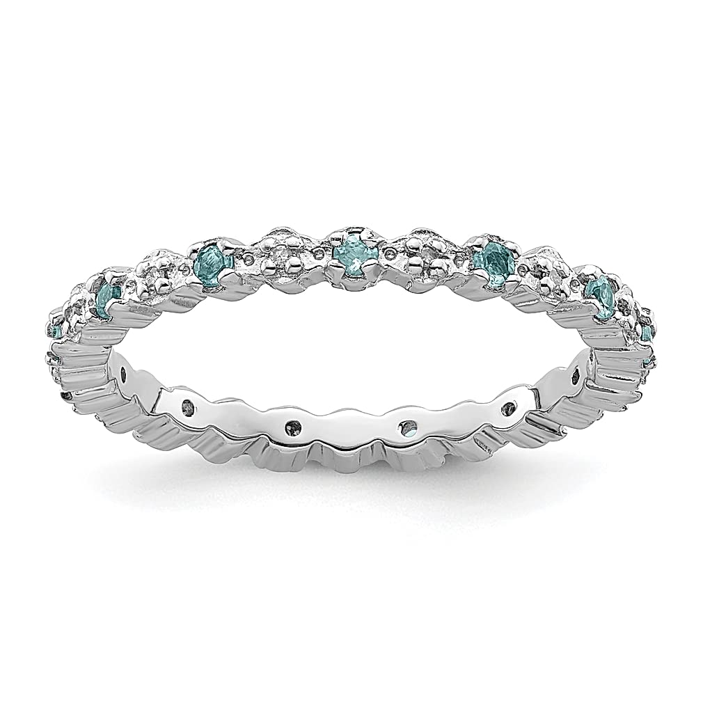 925 Sterling Silver Blue Topaz & Diamond Band Ring - December Birthstone Jewelry for Women, Stackable Gemstone Ring, Elegant Gift for Her | Perfect for Anniversaries, Birthdays & Special Occasions