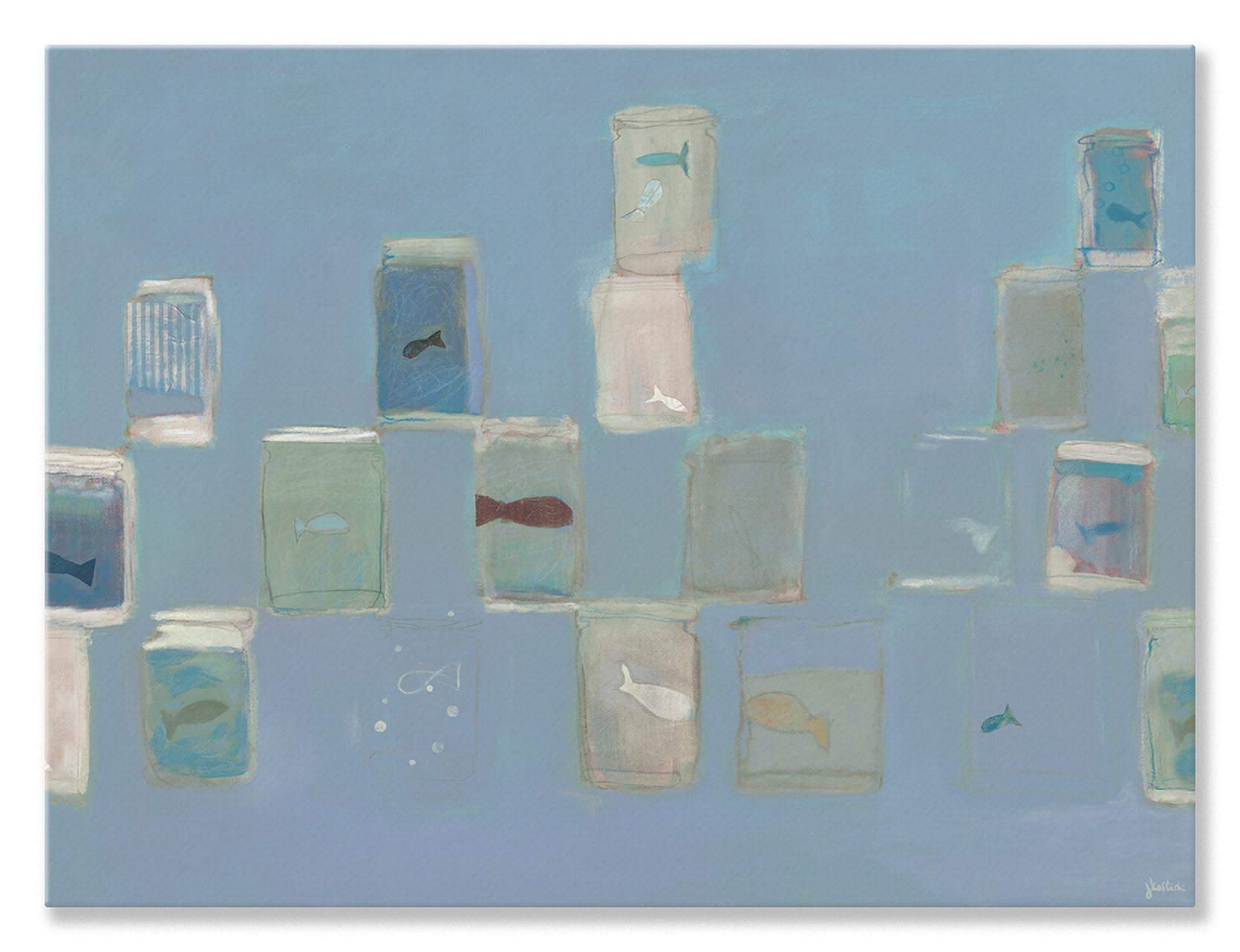 GreenBox Art Fish Wall Decor - Blue by Jenny Kostecki-Shaw - 24x18 Inch Canvas Painting - Perfect for Living Room, Bedroom & Office Wall Art