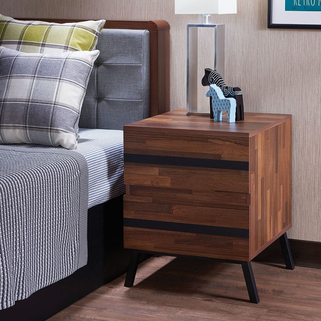 HABITRIO Modern Accent Table - Rectangular Wooden Frame with Metal Sloped Legs & 2 Storage Drawers, Nightstand for Bedroom, Living Room Furniture - Perfect for Small Spaces, Apartment Decor & Coffee Table Alternative