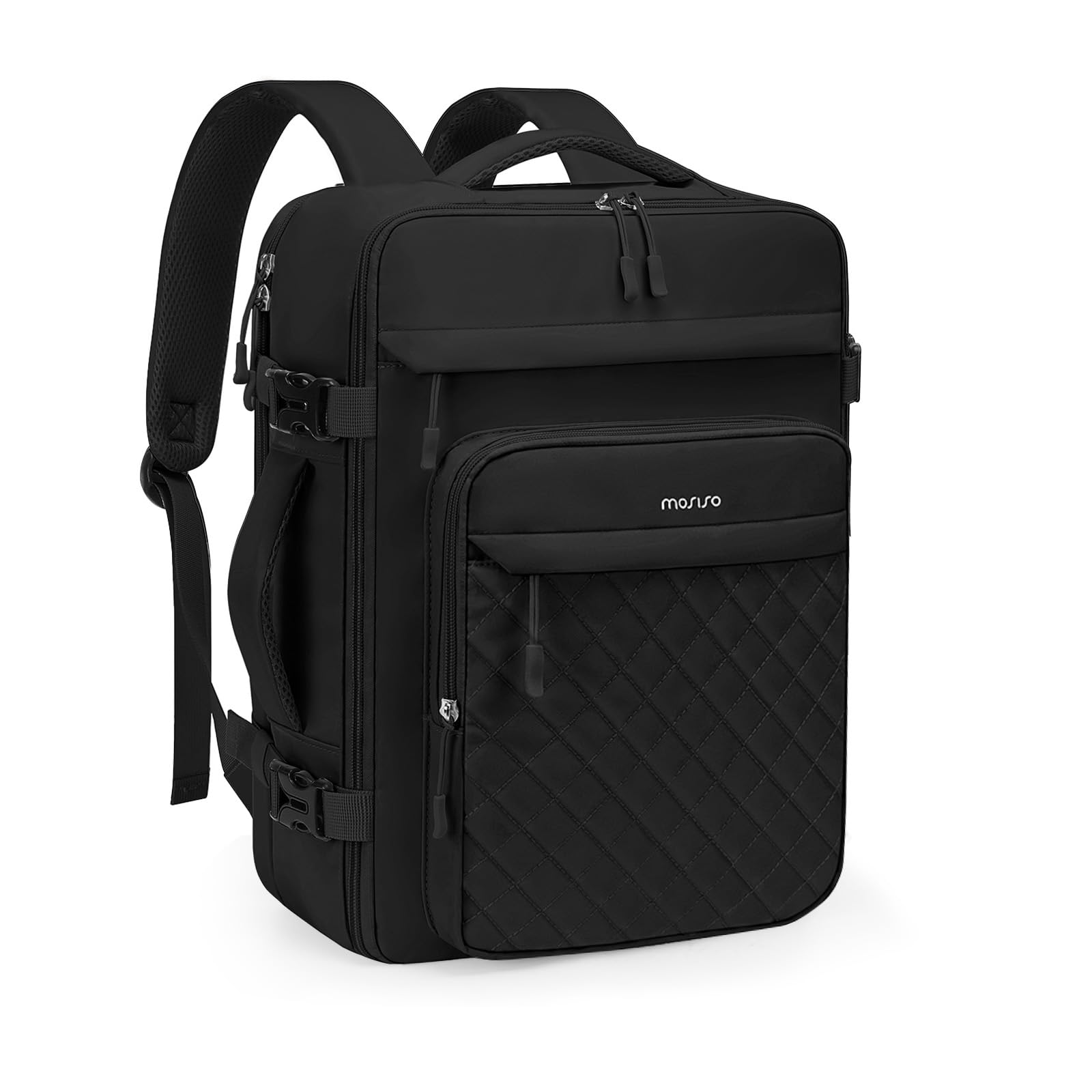 MOSISO 15.6 Inch Laptop Backpack for Women & Men - Flight Approved Carry-On Daypack with USB Charging Port & Packing Cubes - Waterproof Travel Backpack for College, Work & Business (Black) | Perfect for Commuting, Air Travel & Daily Office Use