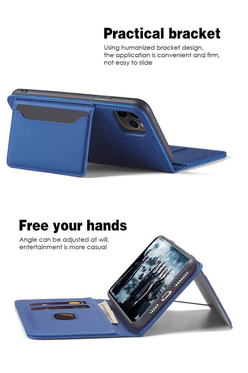 iPhone 12/11 Mini Pro Max Magnetic Flip Case with Card Holder - Slim Protective Cover for Everyday Use & Travel