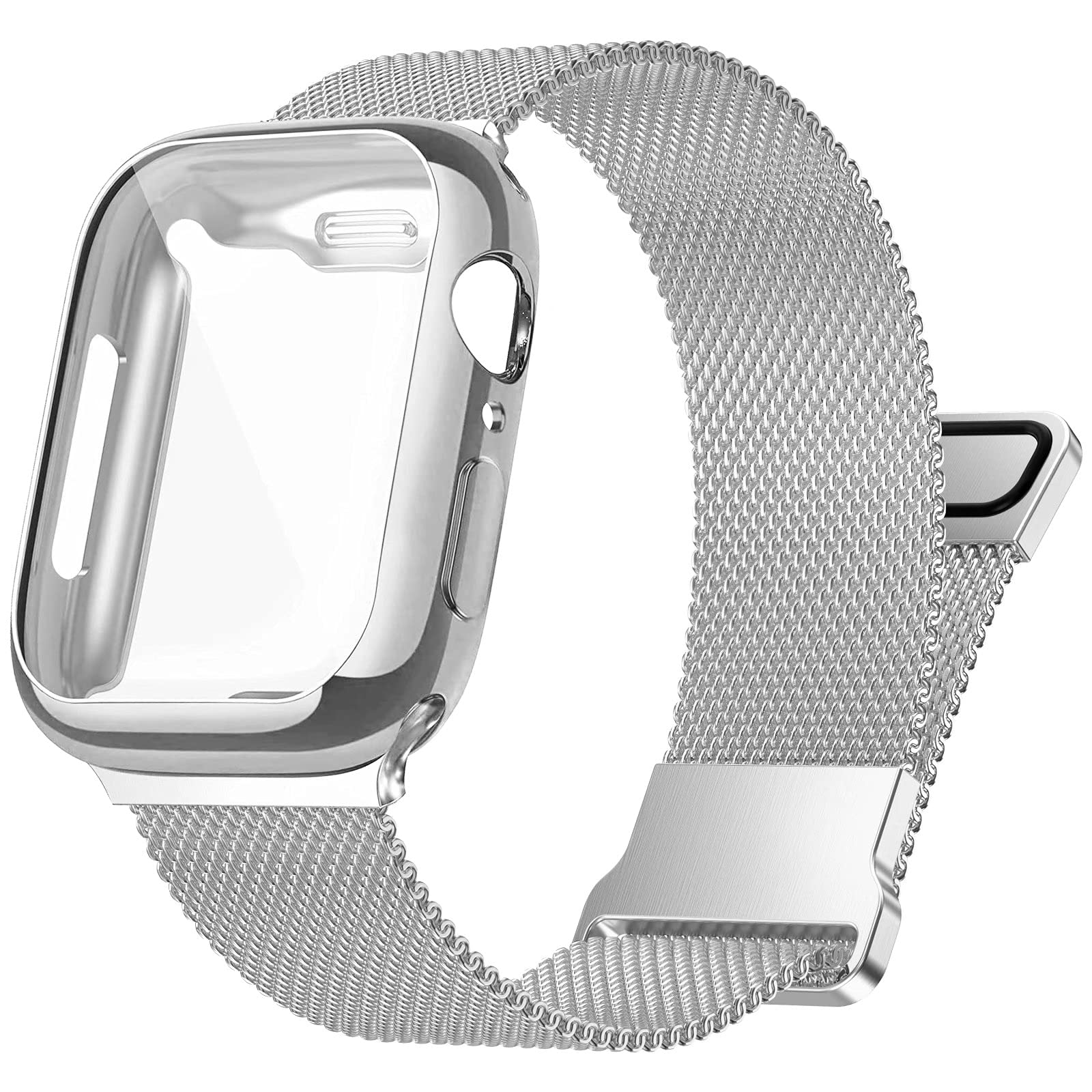 Premium Stainless Steel Band for Apple Watch 38/40/41/42/44/45mm - Magnetic Strap Compatible with iWatch Series 9/8/7/6/5/4/SE/3/2/1 - Includes Screen Protector Case - Unisex Design for Men & Women - Perfect for Workouts, Office & Everyday Wear