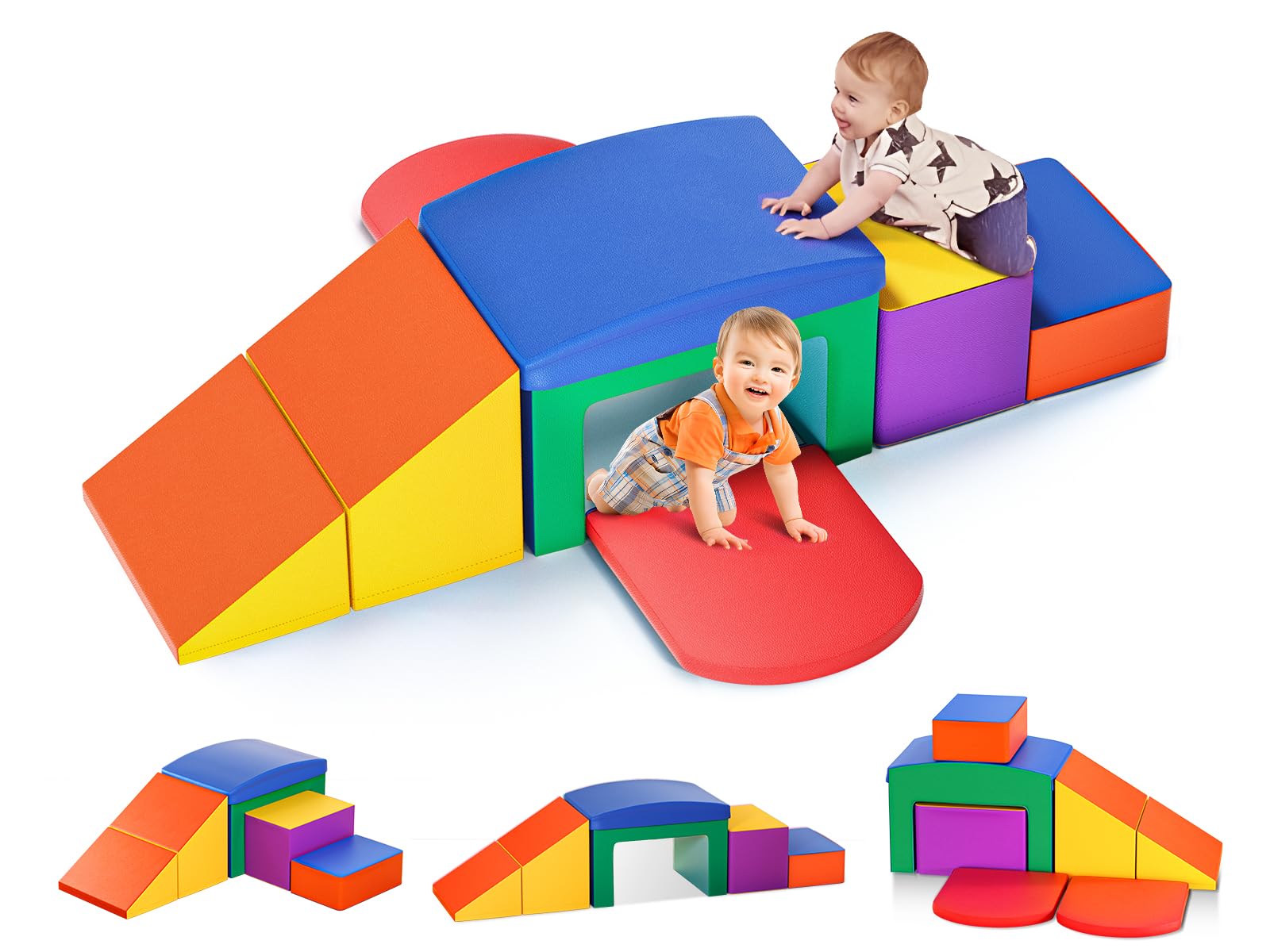 Lischwert Soft Foam Toddler Climbing Toys Set - 6-Piece Indoor Play Gym with Slide, Stairs & Ramp - Safe Kids Climbing Equipment for Toddlers & Children - Perfect for Playrooms, Daycares & Home Use (Colorful)