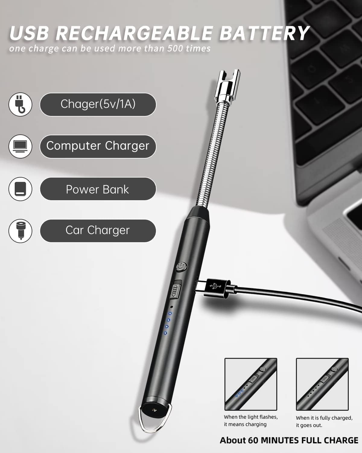 ZODZE USB Rechargeable Plasma Lighter - Windproof 360° Flexible Arc Lighter for Kitchen, Candles, BBQ, Camping & Home Use (Multicolor) | Perfect for Lighting Stoves, Candles, Bonfires & More
