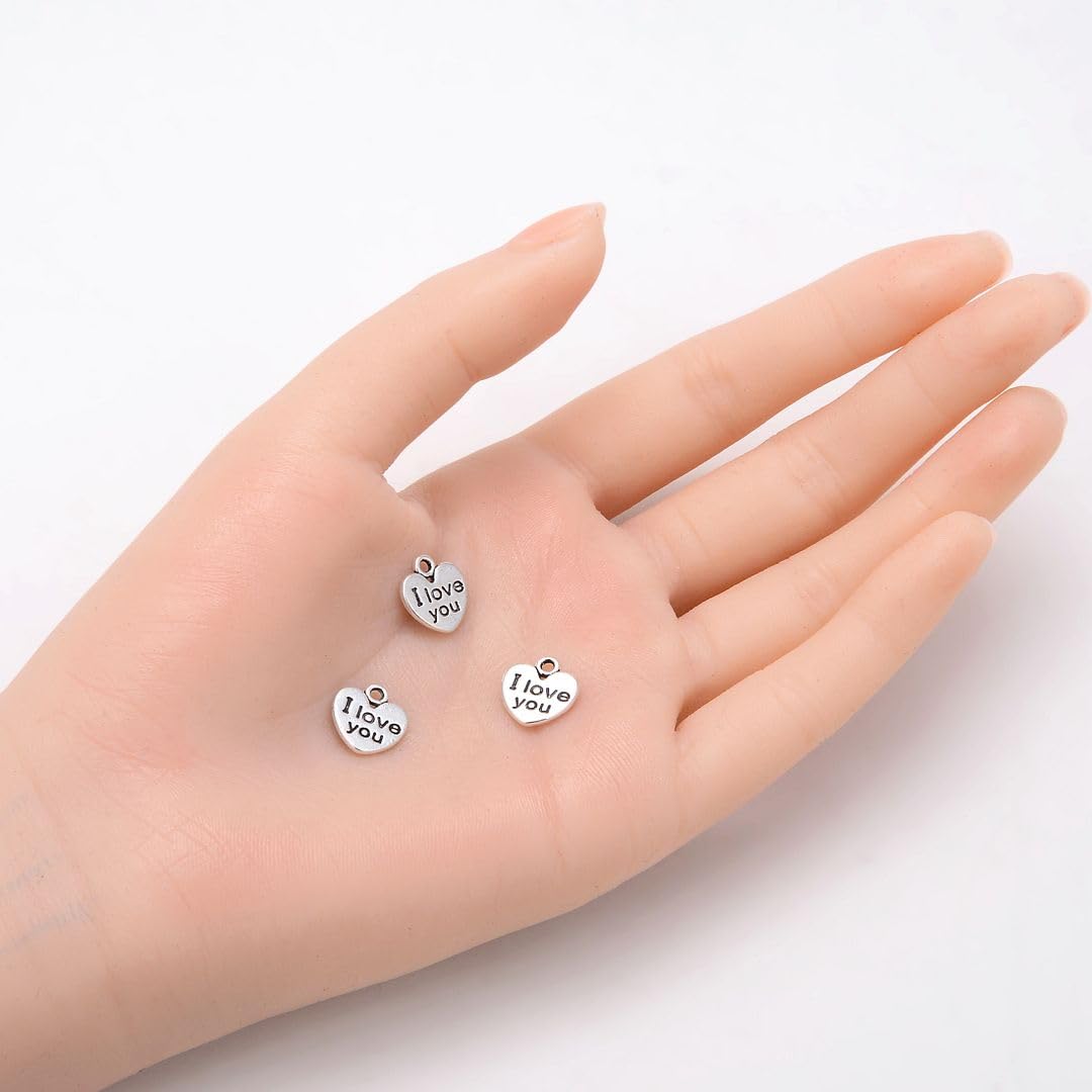 Adabele Heart Charm Pendants - Antique Silver Jewelry Charms for Necklace, Bracelet, Earrings & Keychain - DIY Jewelry Making Supplies for Women & Men - Perfect for Gifts, Crafting & Personal Accessories