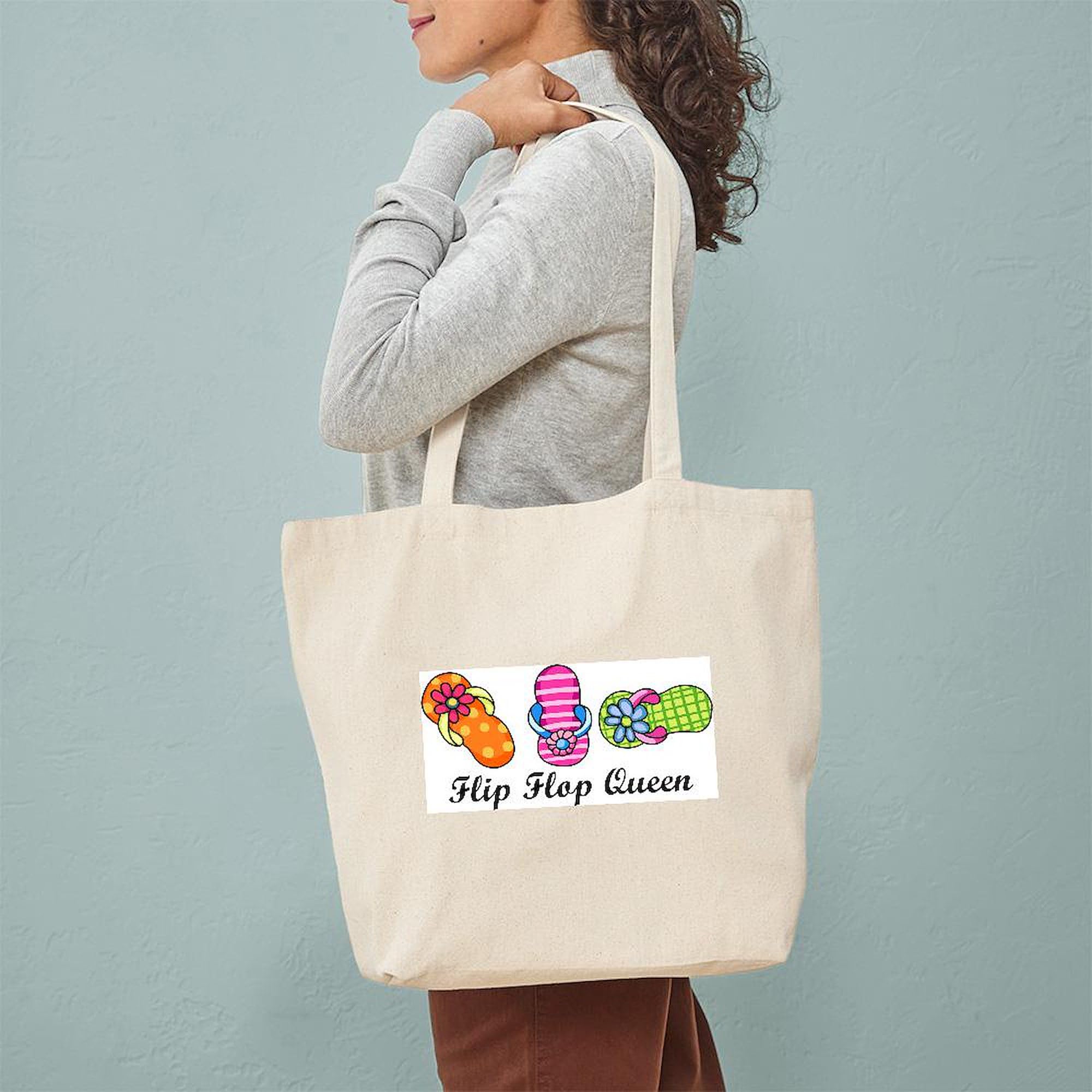 Flip Flop Queen Tote Bag - Natural Canvas Reusable Shopping Bag for Women | Beach, Grocery & Everyday Use | Eco-Friendly Cotton Tote