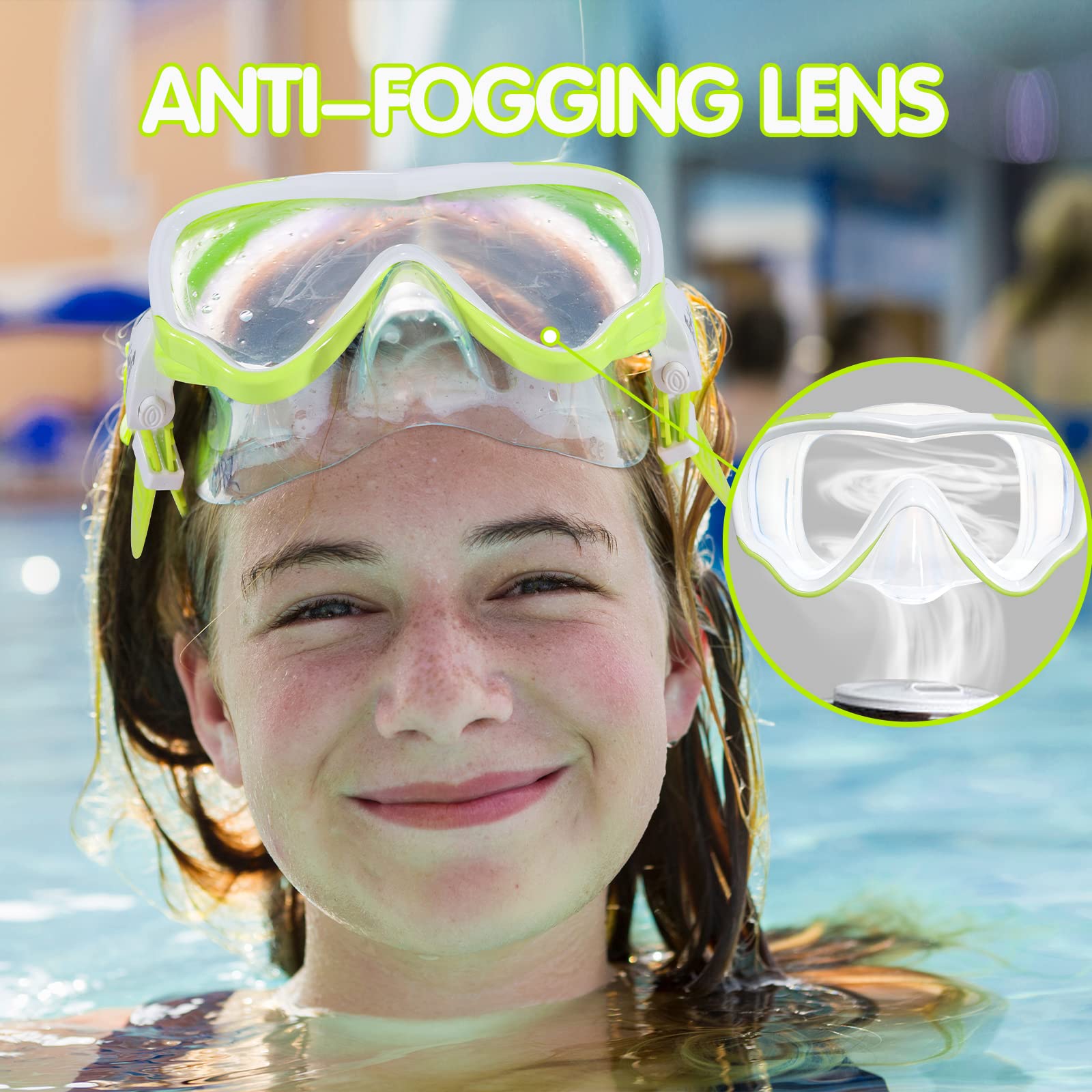 Keary Kids Swim Goggles with Nose Cover - Anti-Fog Swimming Mask for Boys & Girls Ages 5-15 - UV Protection Pool & Beach Swim Glasses for Safe Water Play, Snorkeling & Swimming Lessons
