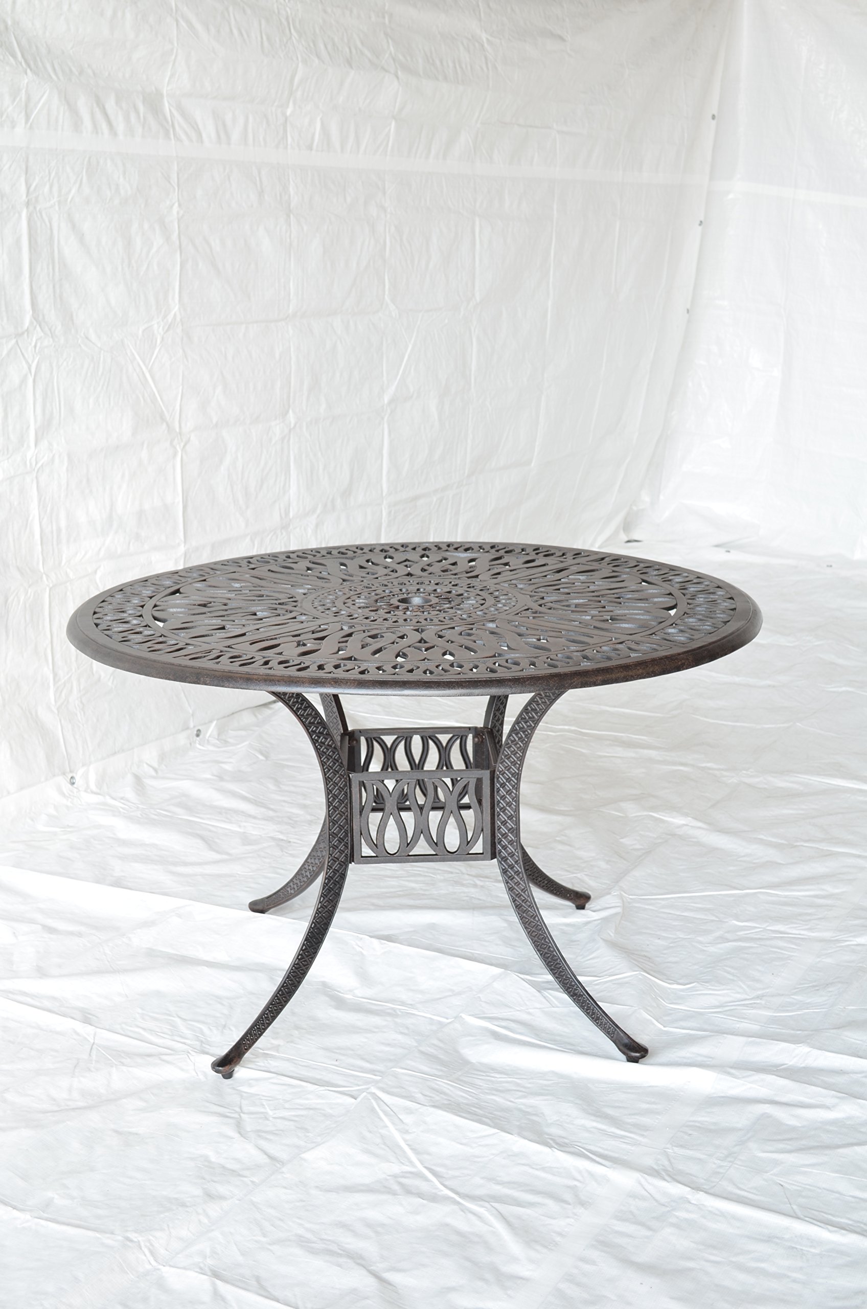 5-Piece Mandalay Outdoor Patio Dining Set - Dark Bronze Cast Aluminum with Walnut Finish | Durable All-Weather Furniture for Backyard, Garden & Poolside Dining