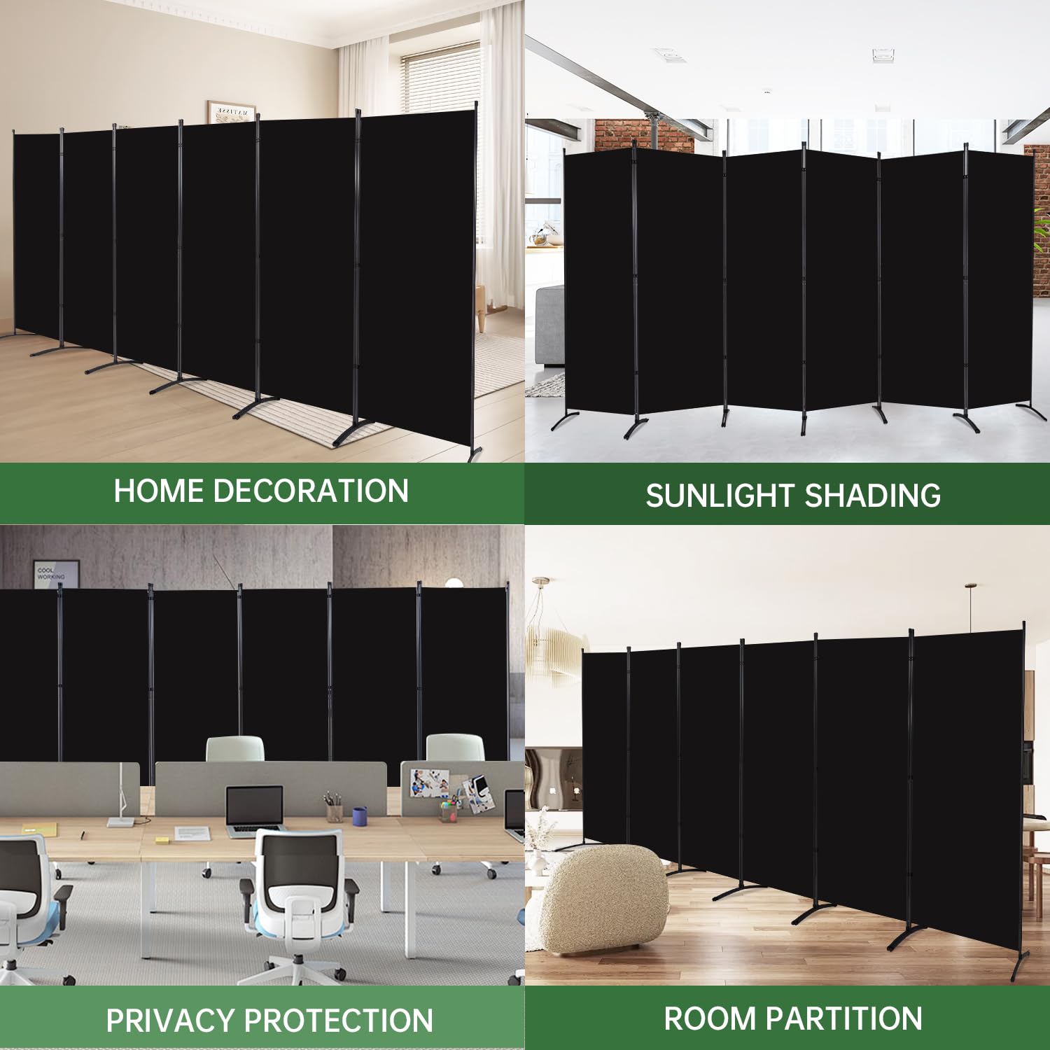 YASRKML 6-Panel Folding Room Divider Screen - Portable Freestanding Privacy Partition for Home & Office - Black Fabric Room Separator for Bedrooms, Living Spaces & Events