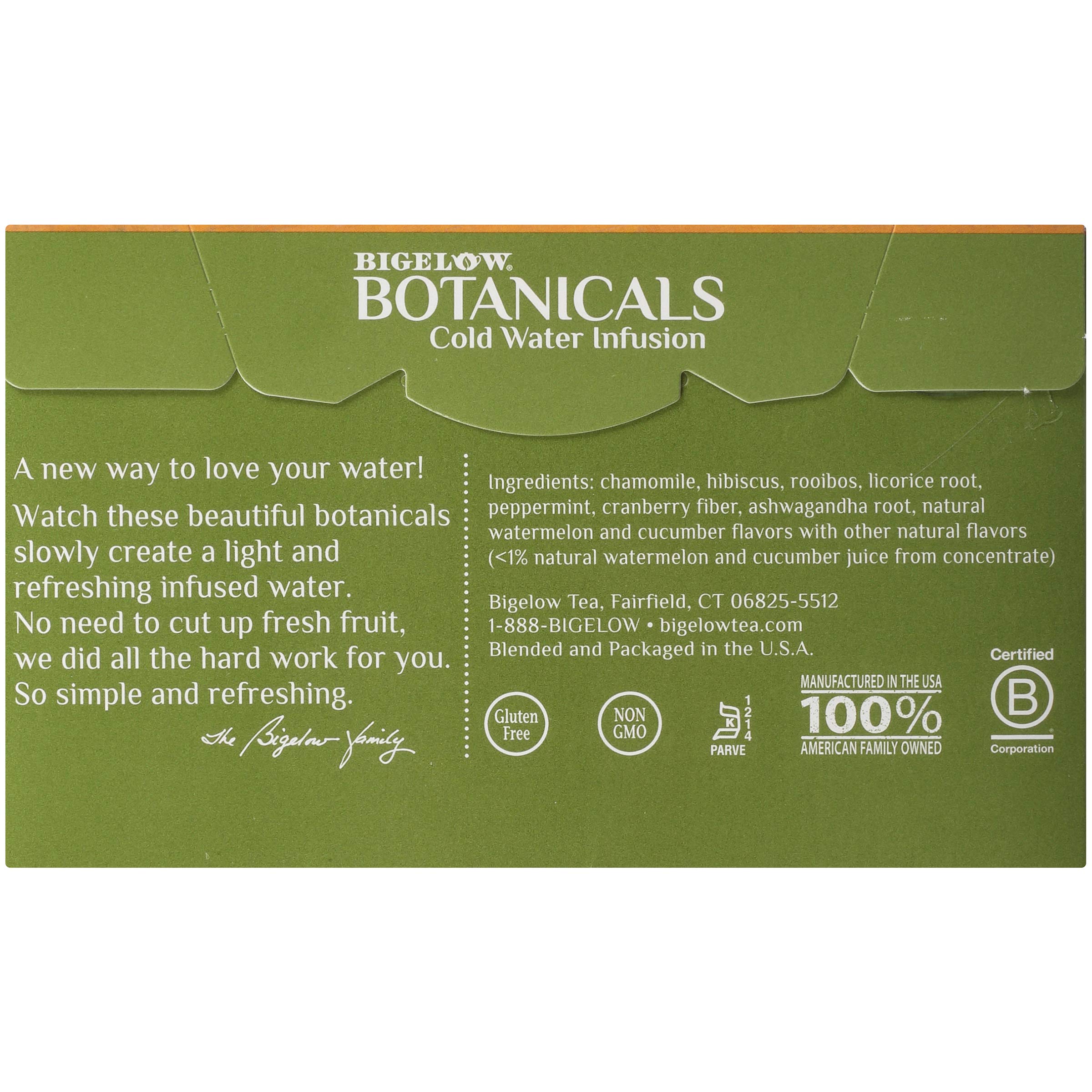 Bigelow Botanicals Cold Water Infusion Watermelon Cucumber Mint Herbal Tea Bags - Caffeine Free, 54 Count (3 Pack of 18) | Refreshing Iced Tea for Summer, Detox & Relaxation