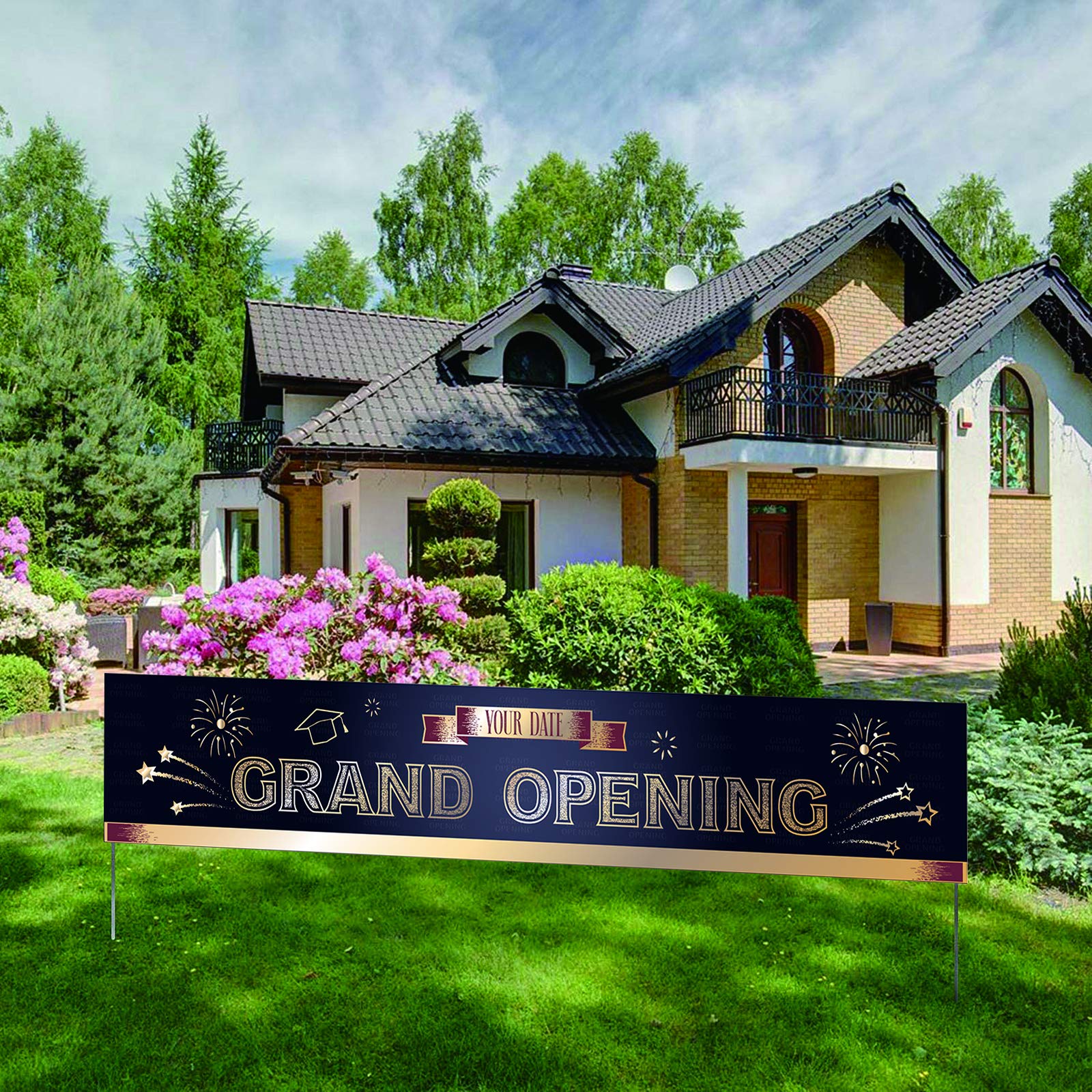 Belrew Large Grand Opening Banner - 9.8ft x 1.6ft Blue Vinyl Backdrop for 2024 Graduations, Office Dealerships, Store Advertising & Restaurant Opening Ceremonies | Perfect for Business Promotions, Grand Events & Retail Decor
