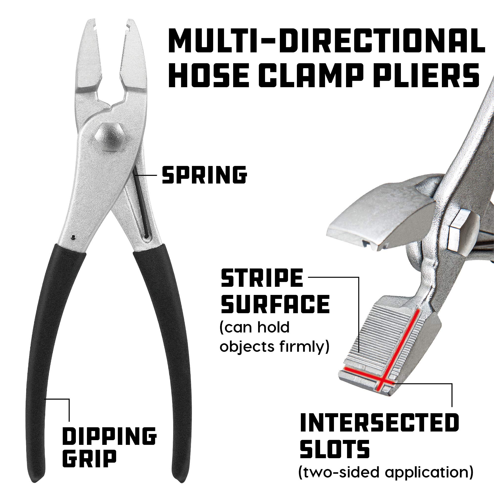Powerbuilt Multi-Directional Hose Clamp Pliers - Professional Tool for Holding Clamps, Fuel Lines & Radiator Hoses with Gripping Jaws (Model 647868M) - Perfect for Automotive Repair, Plumbing & DIY Projects