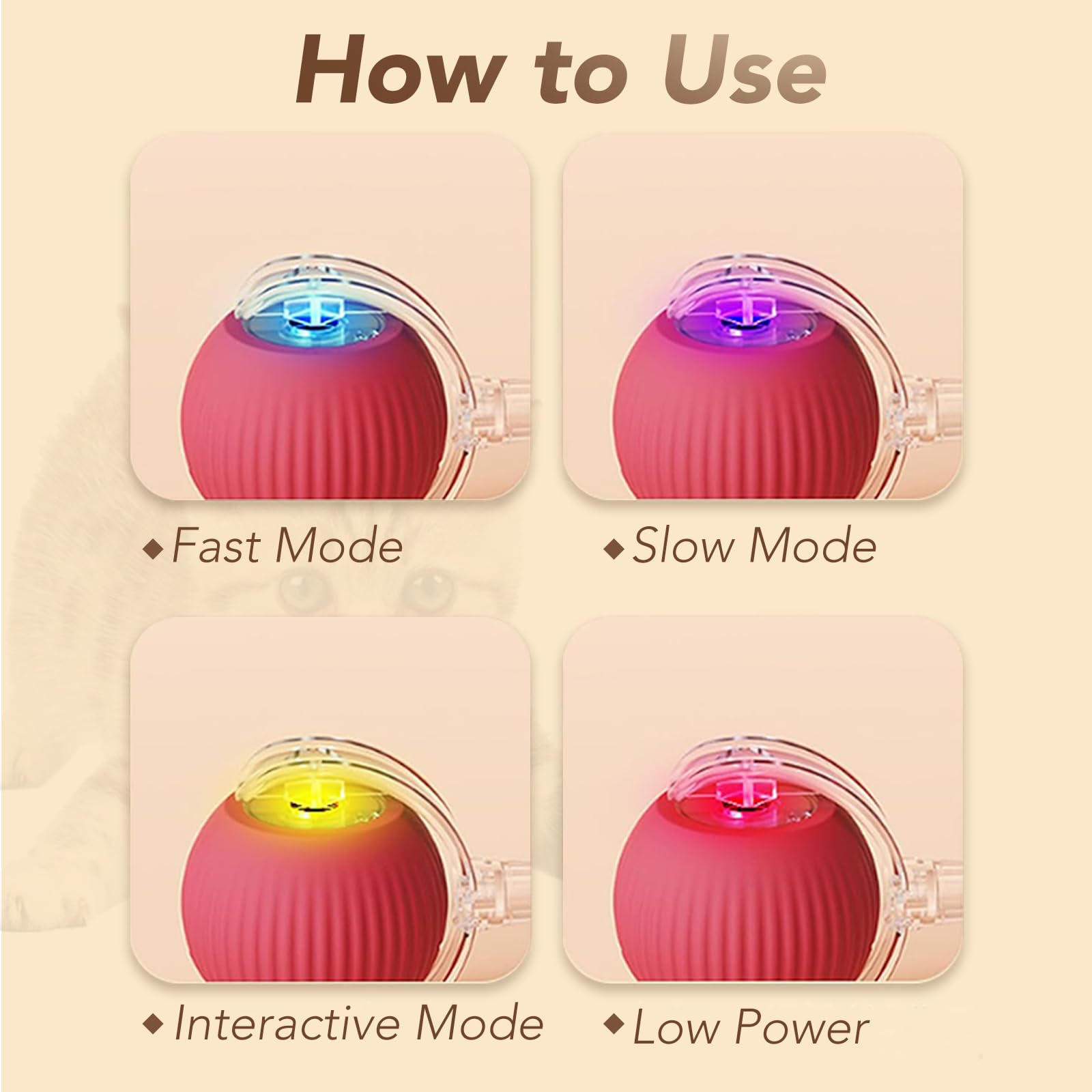 Interactive Cat Ball Toy - 360° Smart Automatic Rolling Pet Toy with LED Lights (Red) - Fun Exercise & Entertainment for Indoor Cats, Kittens & Playful Pets